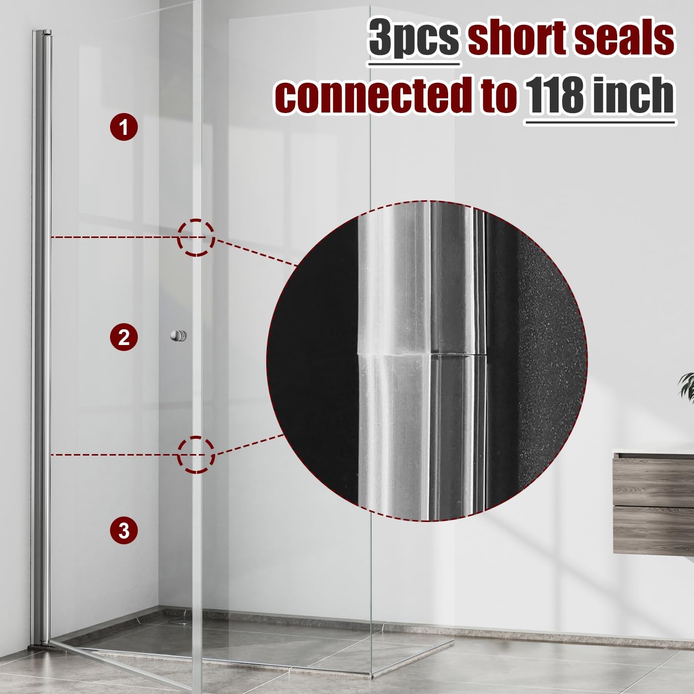 3PCS x 39 Inch Shower Door Seal for 5/16”(8mm)- For Side, Clear