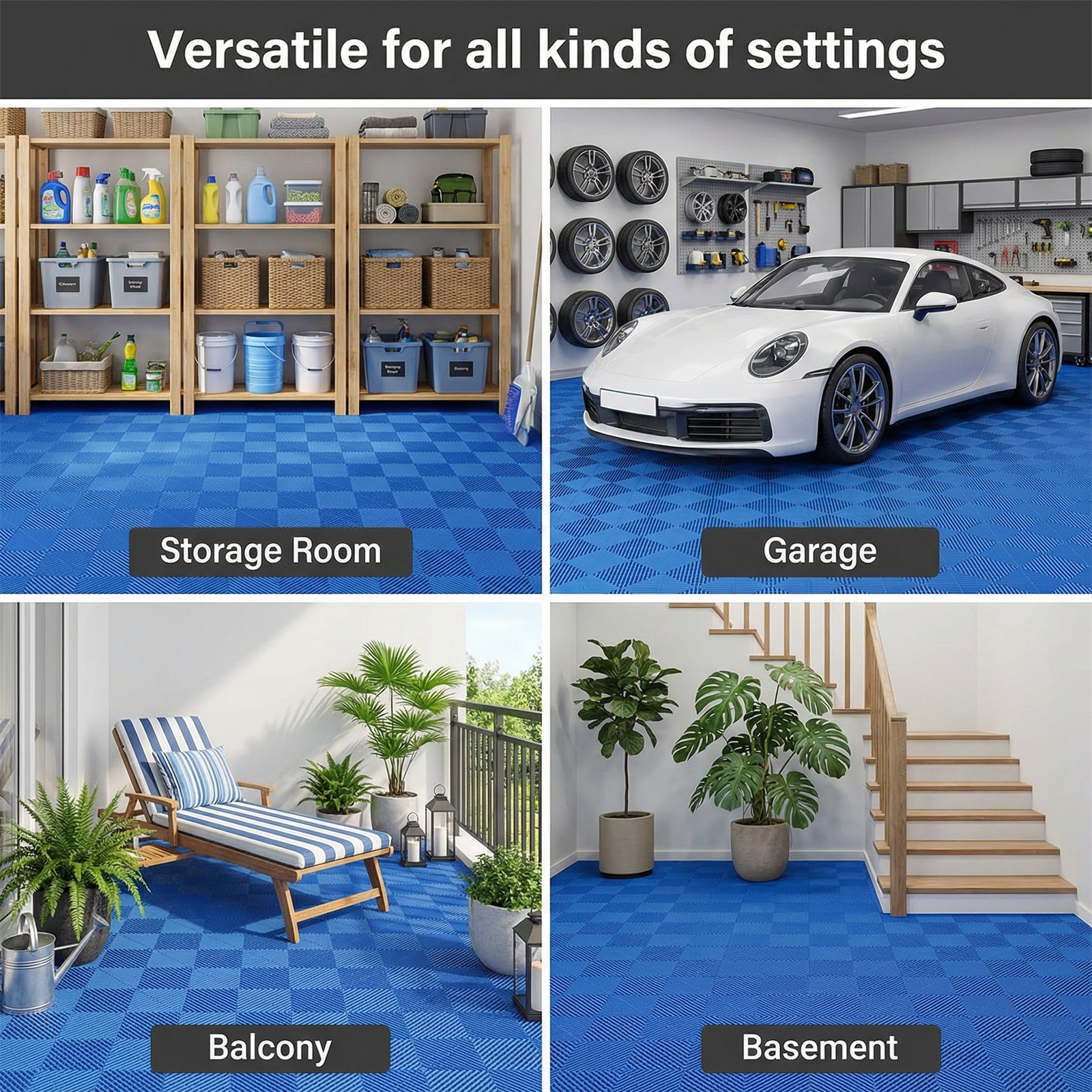 25pcs 15.6×15.6″ Plastic Interlocking Modular Garage Flooring Tile Drainage Tile