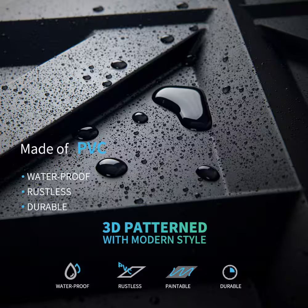 1/16 In. X 19.7 In. X 19.7 In. Black 3D PVC Wall Panel, Decorative Wall Tile in