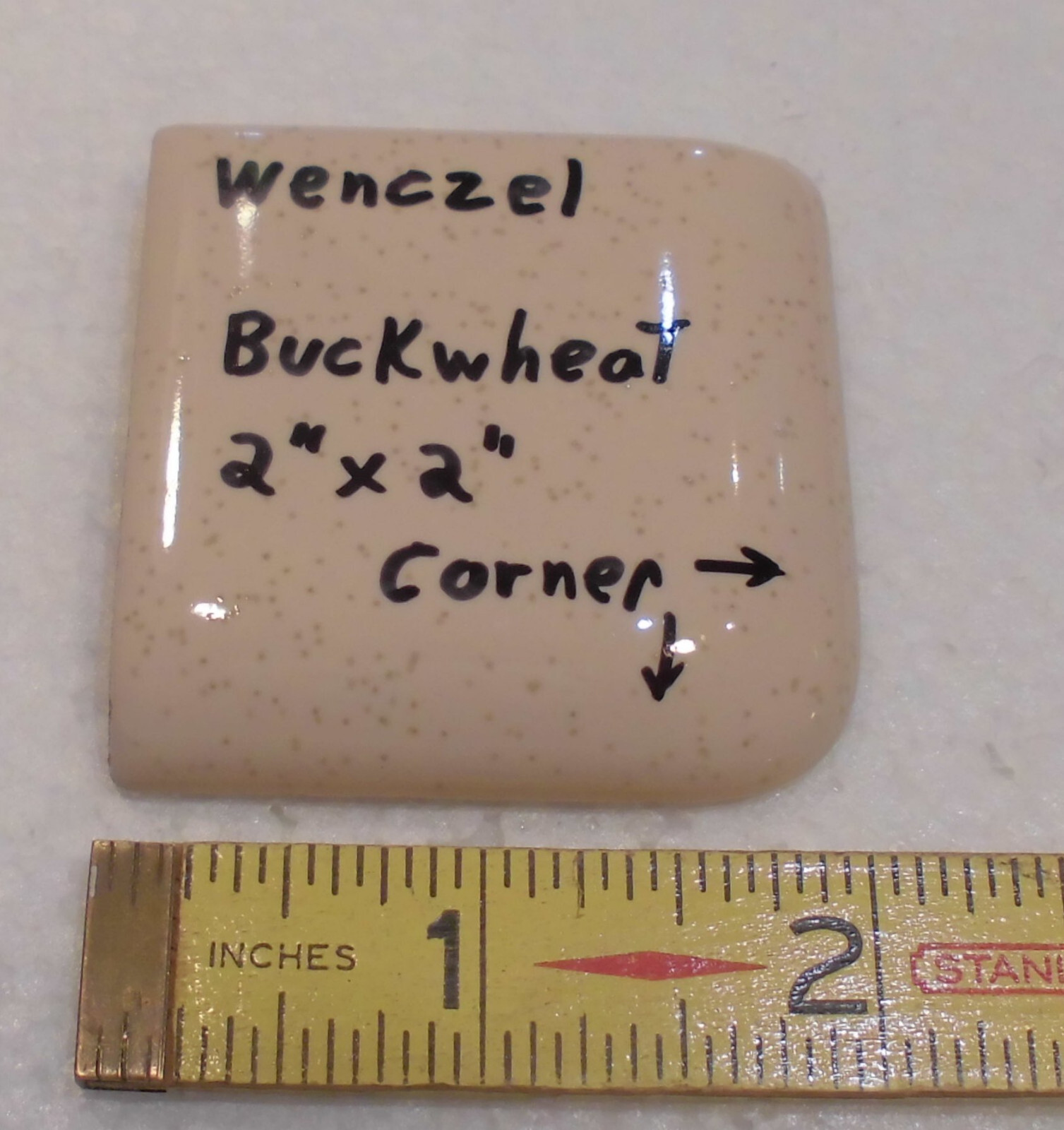 Buckwheat 2″ X 2″ X 5/16″ Ceramic Surface Bullnose Corner Tile; Wenczel Co.