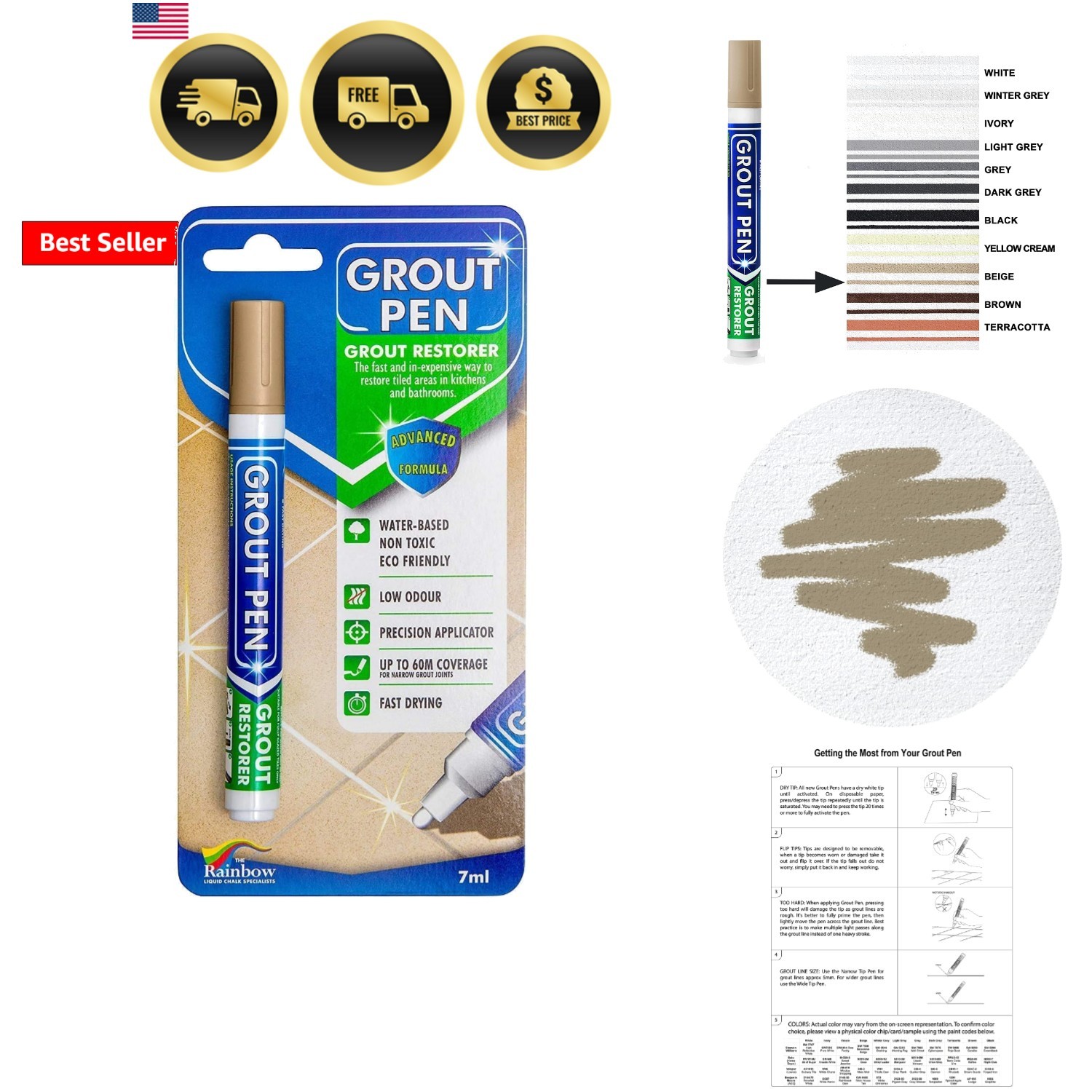 Grout Pen Beige Tile Paint Marker: Waterproof Grout Paint, Tile Grout Coloran…