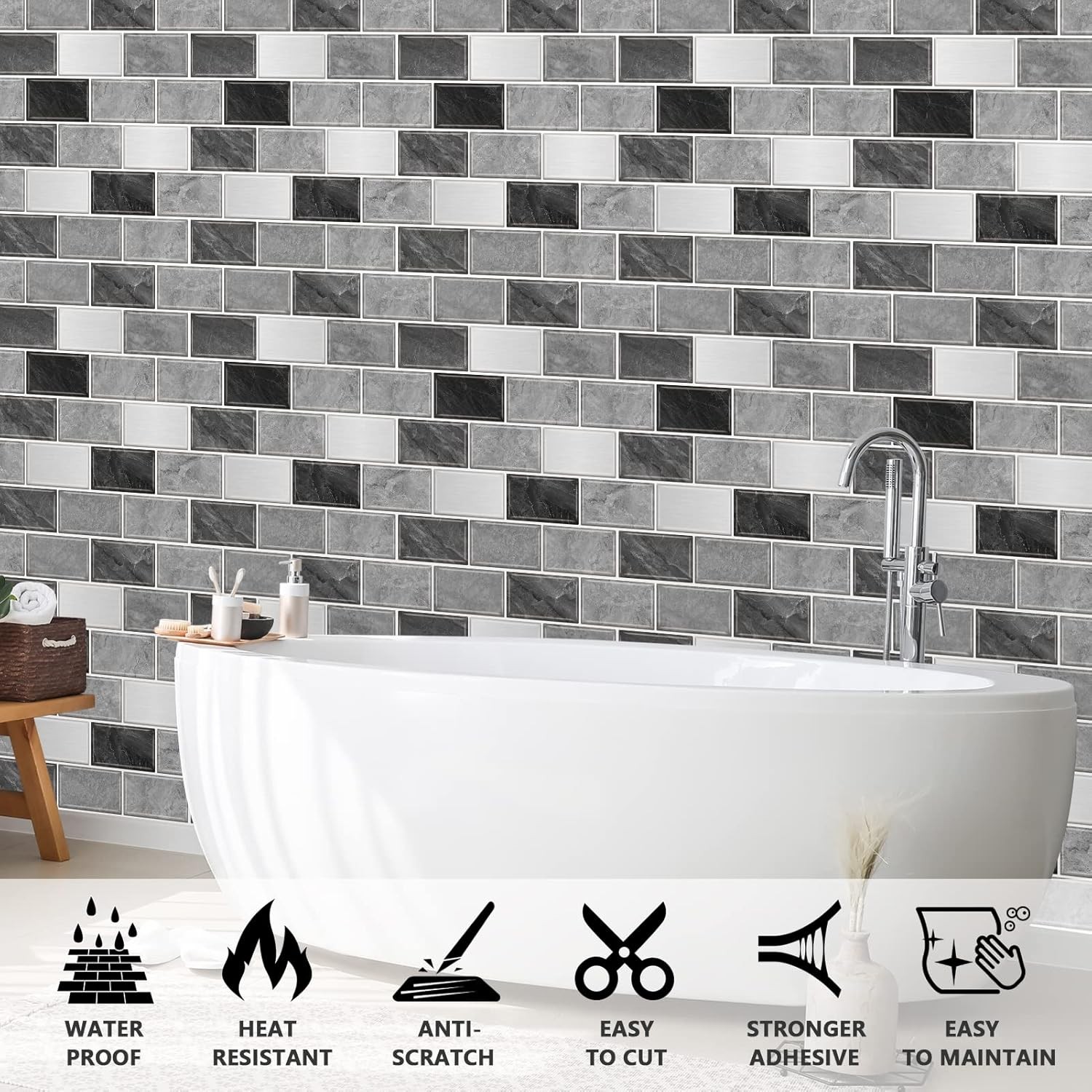 10-piece set of self-adhesive metro-style tile splashbacks for kitchens