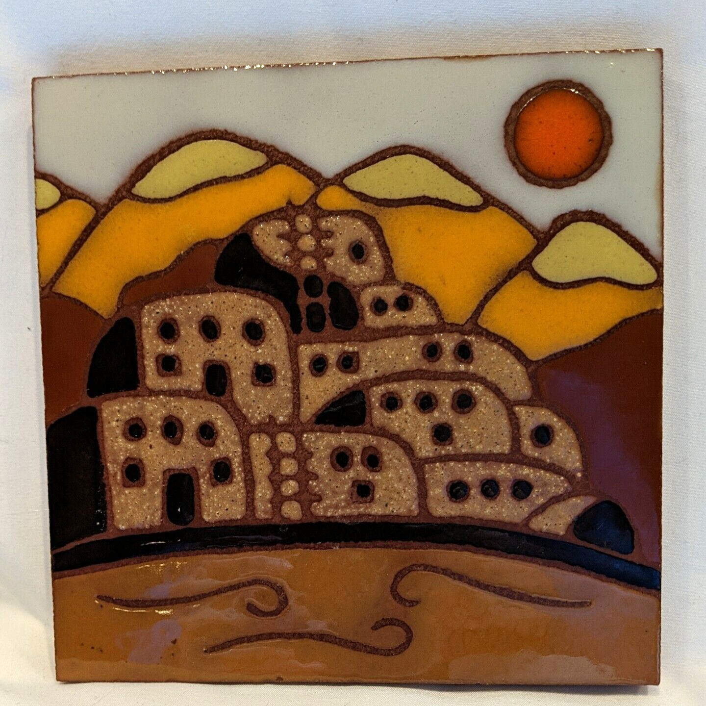 Vintage Pueblo Sunset 6″ Tile American Olean Quarry Co Gold Brown Heavy Thick