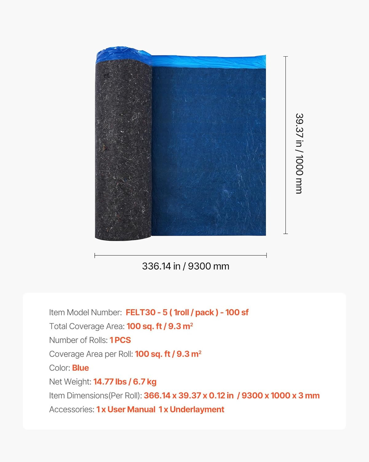 Floor Underlayment 100 Sq. Ft/Roll, 3 Mm Thick Laminate Flooring Padding with At