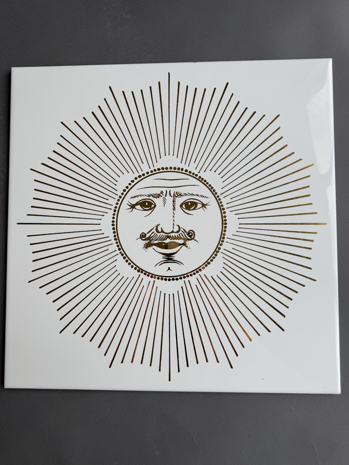 Fornasetti Ceramic 16″ Tiles (Pair) – Sol e Lune – Gold Leaf on White | NEW