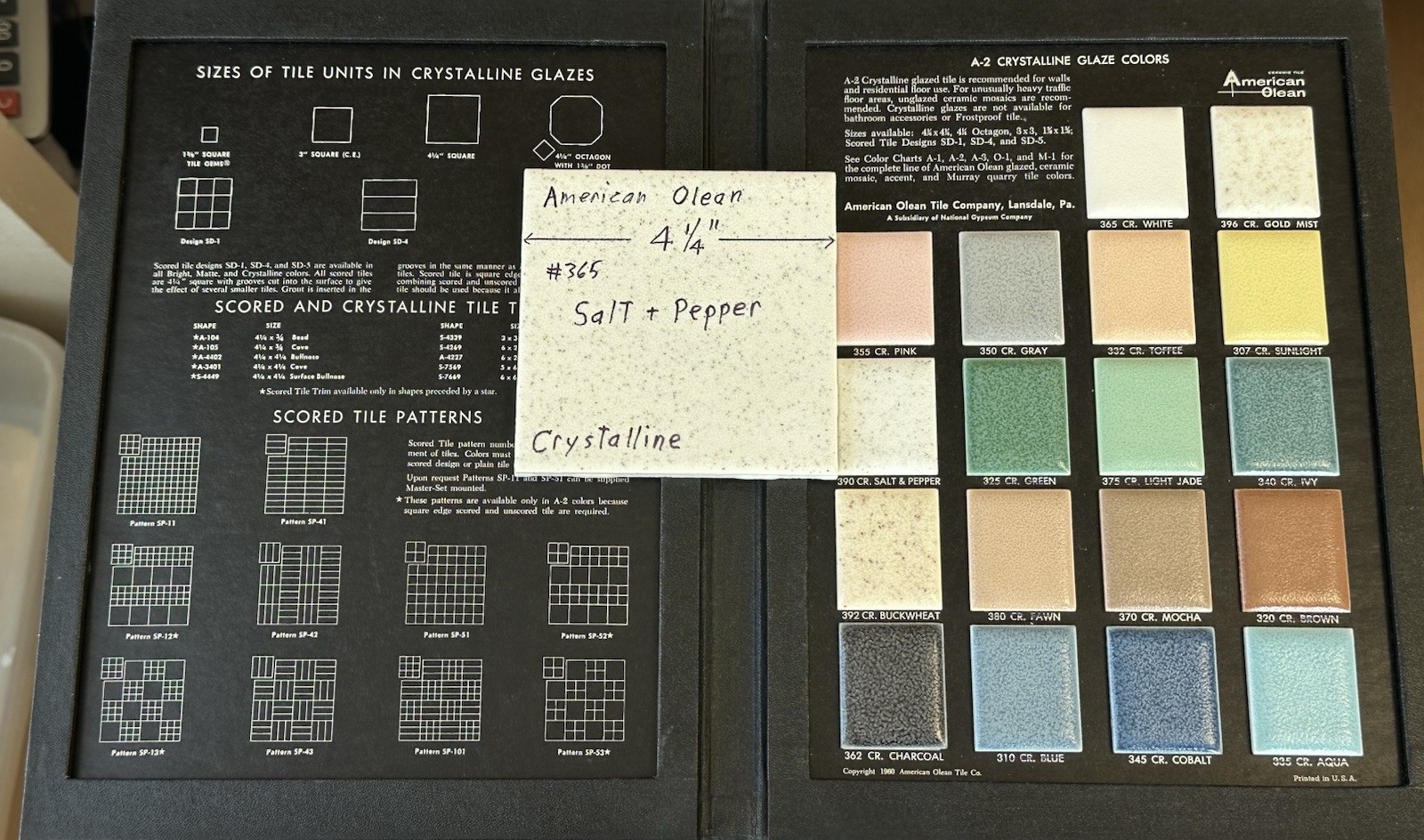 1 pc. Salt & Pepper: 4-1/4″ Crystalline Ceramic Tile by American Olean Co. NEW