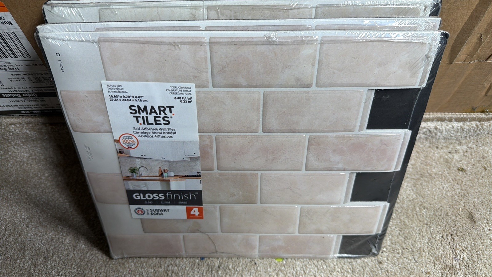 Smart Tiles Subway Sora Beige Peel & Stick Tile – 8 Packs (~6 sq ft)