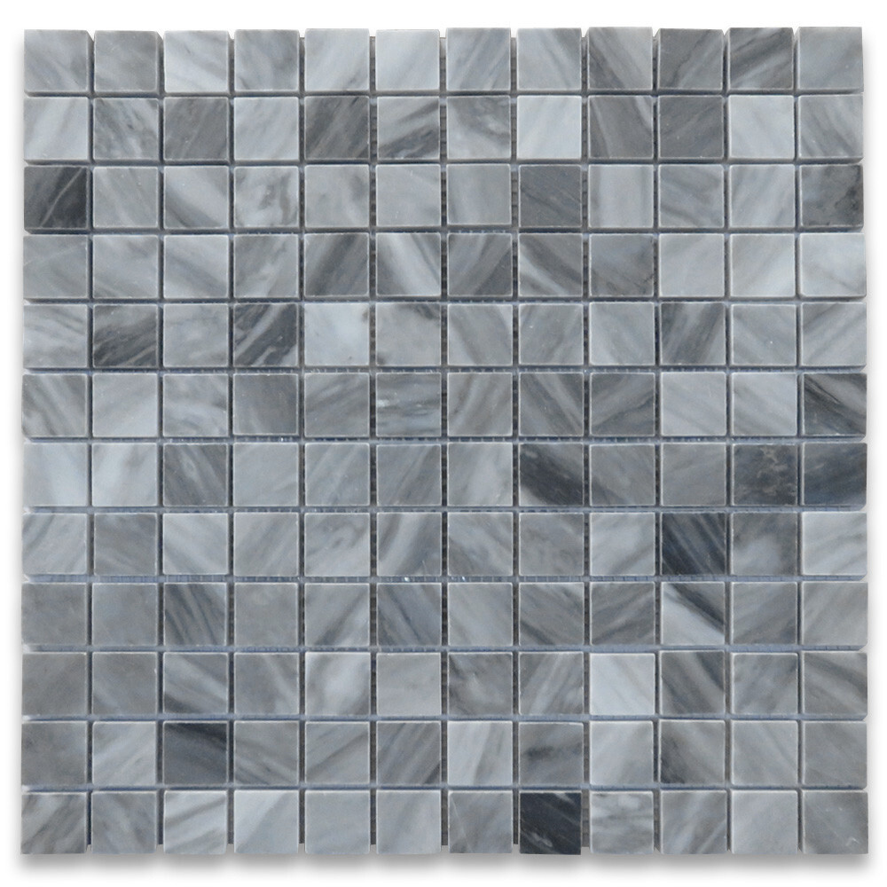 K24XP Bardiglio Gray Dark Grey Marble 1×1 Grid Square Mosaic Tile Polished