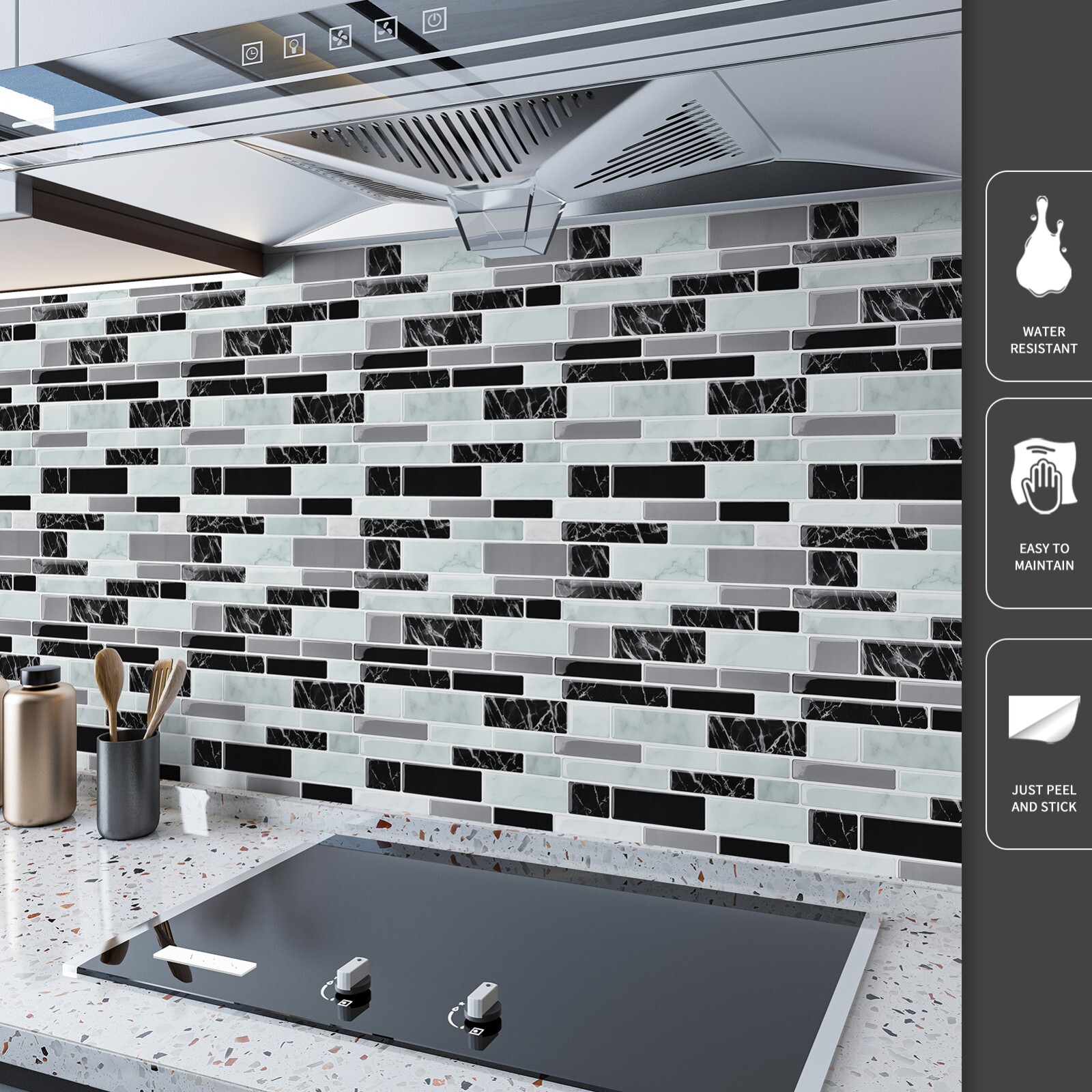 Longking Peel and Stick Backsplash Self-Adhesive Wall Tile Marble Stone 20-Piece