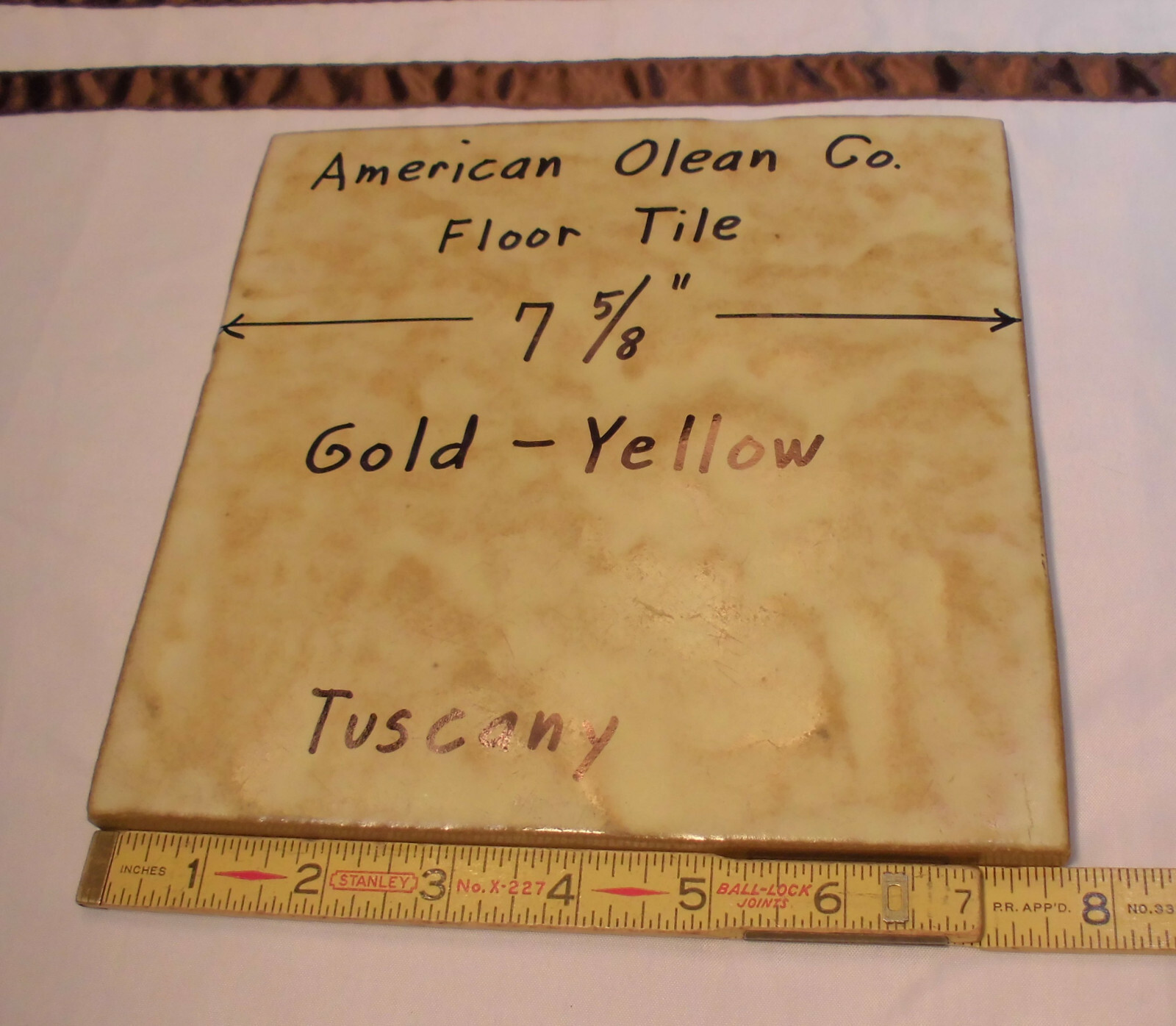 1 pc. *Gold-Yellow* Ceramic Floor Tile; American Olean 7-5/8″ X 1/2″ Thick
