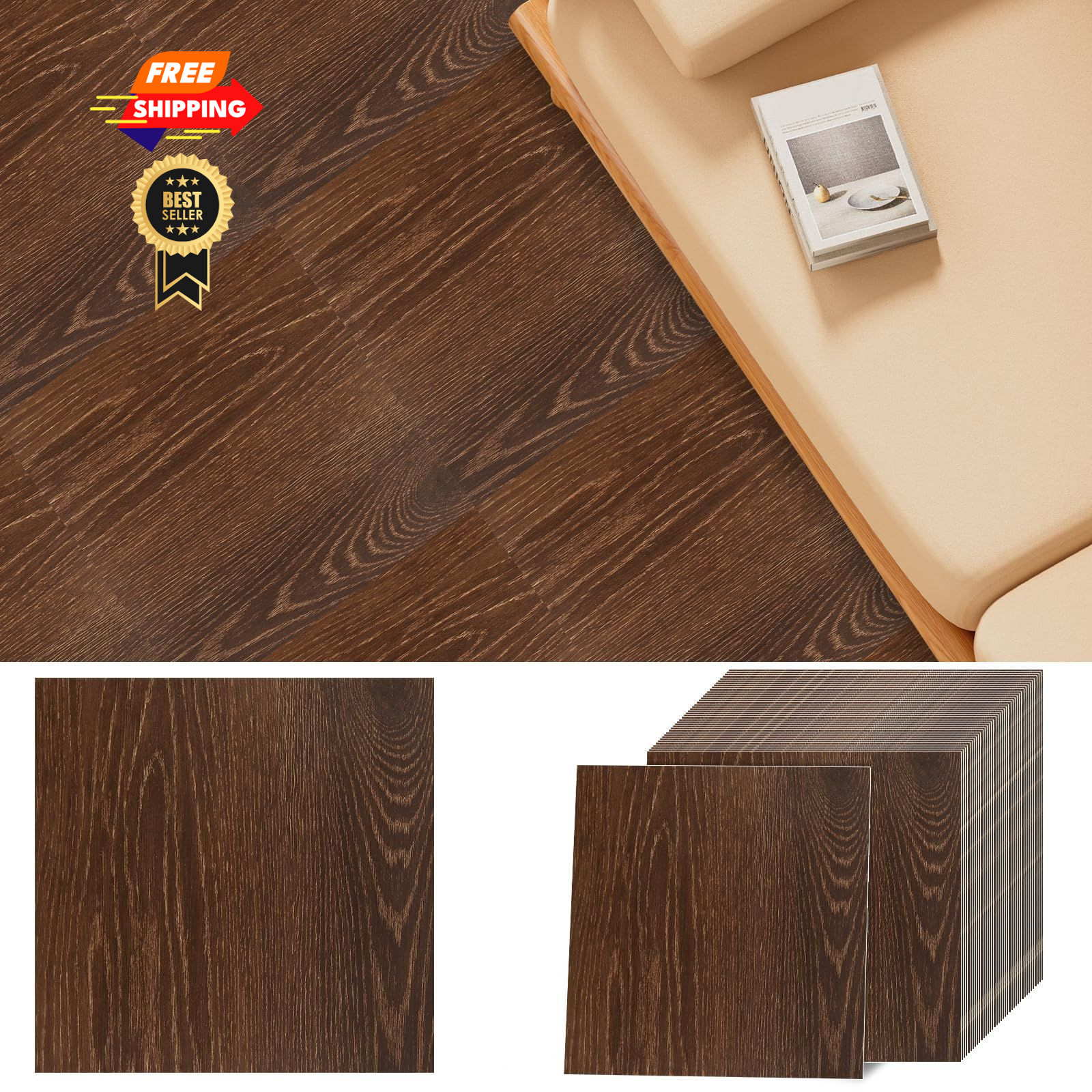 JMIATRY 40PCS 12×12 In Peel And Stick Floor Tile Walnut Wood Vinyl Brown