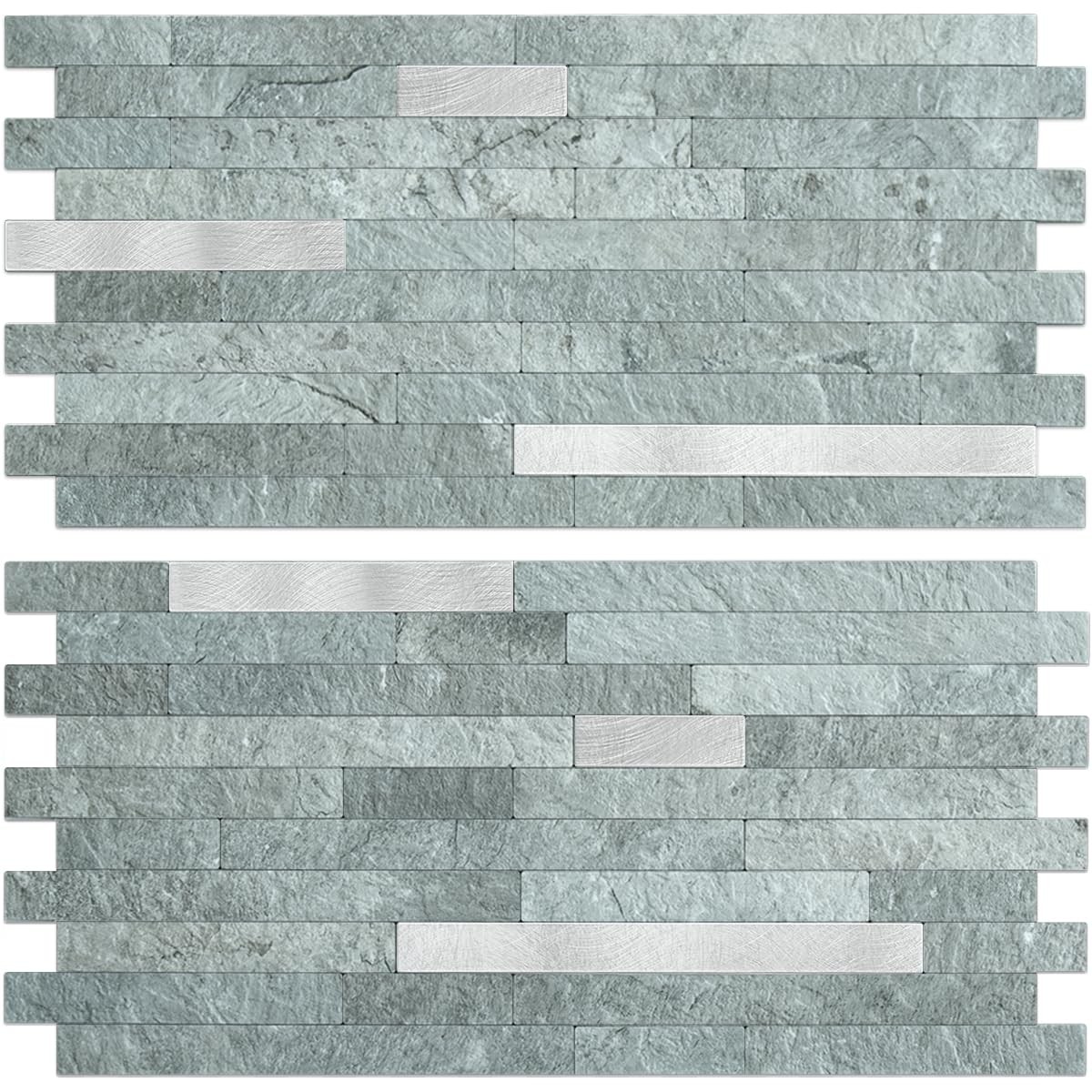AULIGET 20 Sheets Mountain Rock Peel and Stick Backsplash, PVC Mixed Metal Go…