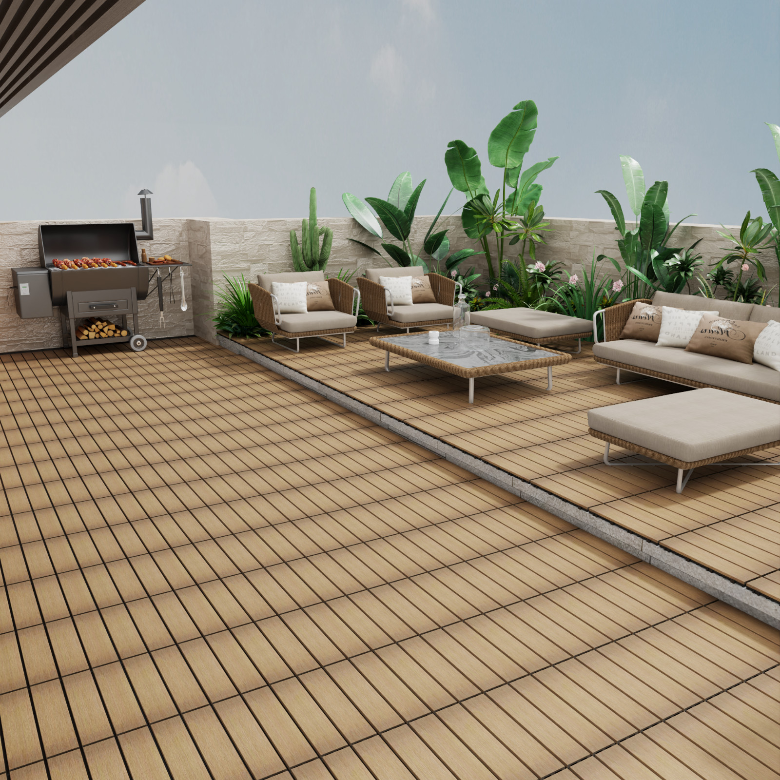 WPC Patio Tiles 22-Pack DIY Interlocking Decking 11.8″ Indoor Outdoor