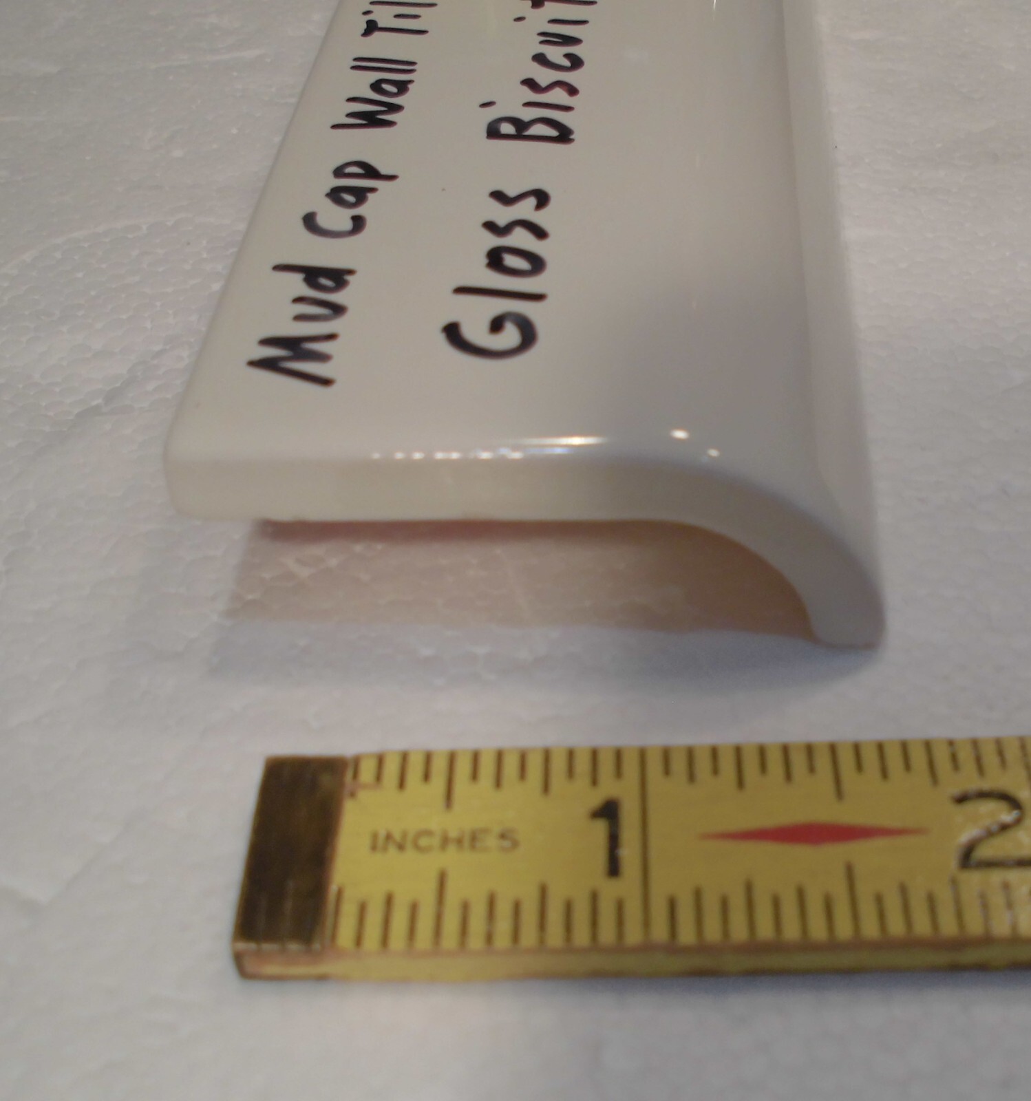 1 pc. Gloss Biscuit: 2″ X 6″ X 3/4″ Ceramic Radius Bullnose Tiles, Mud Caps, New