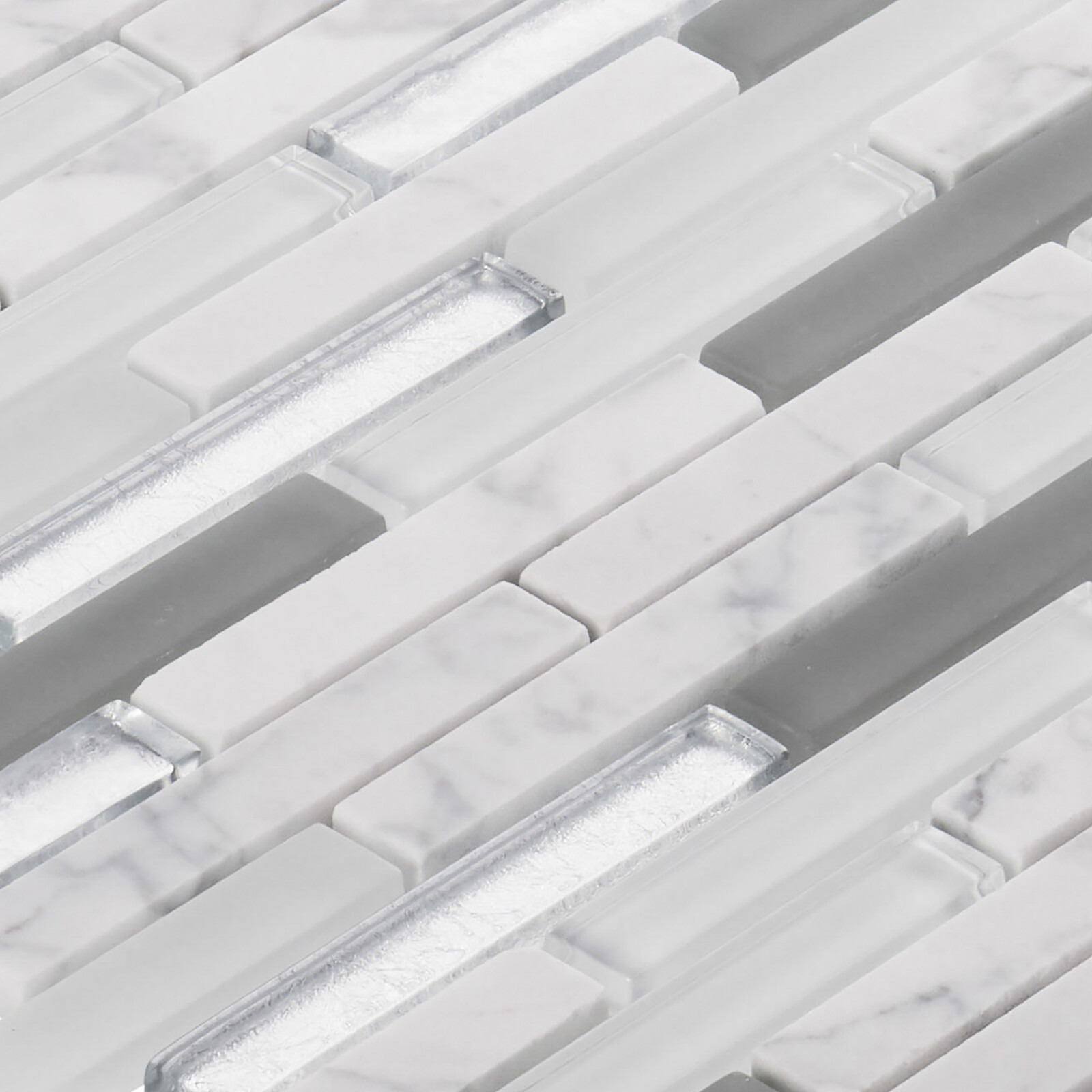 Calacatta Marble Stone Pure White Glass Metallic Silver Mosaic Tile Backsplash