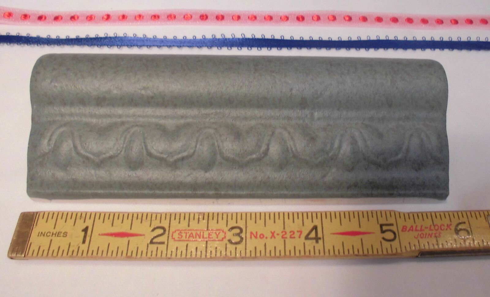 1 pc. *Gray Green* V Cap Ceramic Trim Tile; Counter-top Edging: Matte 2″ X 6″