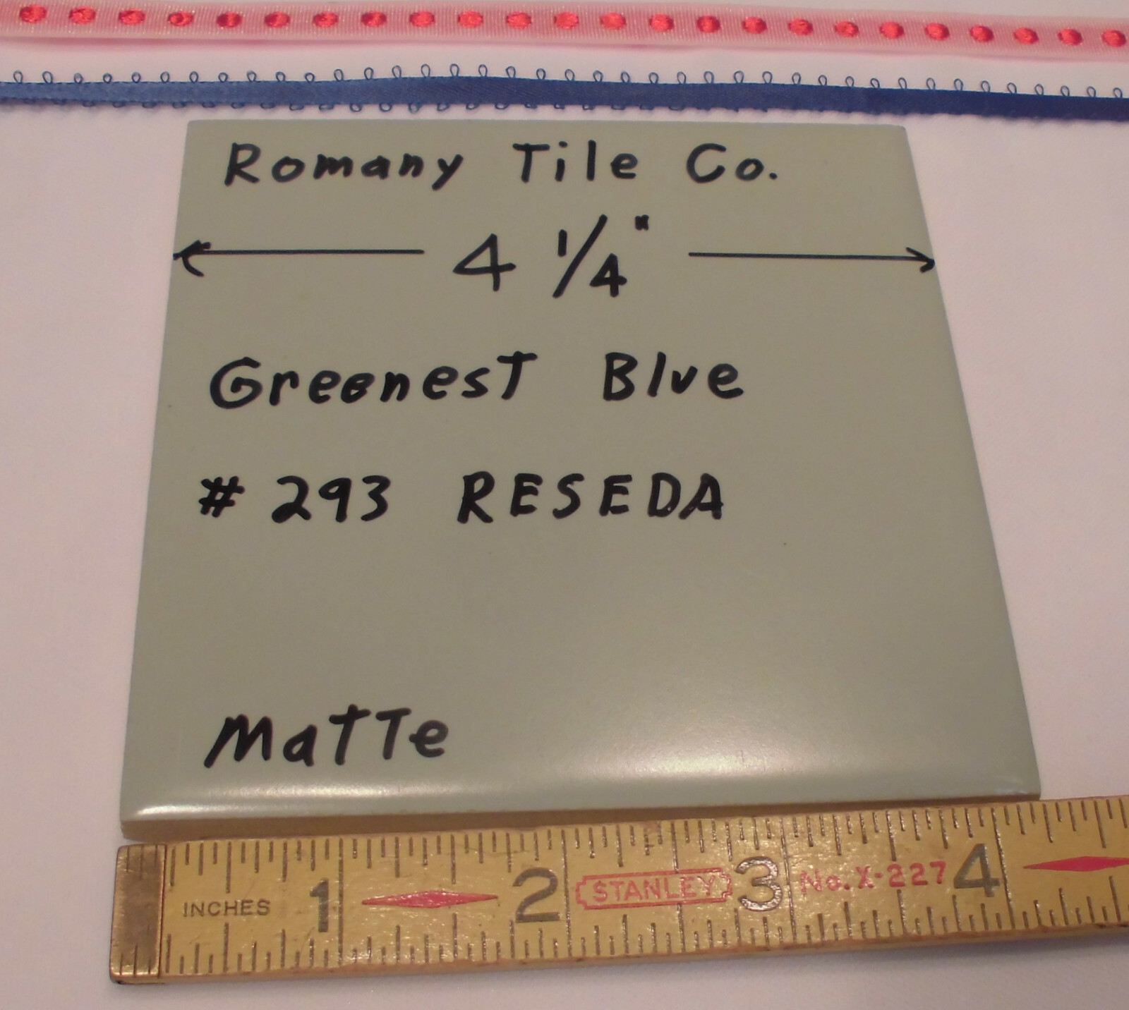 1 pcs. Vintage *Greenest Blue* Ceramic Tile…4-1/4″ Matte Finish by Romany NOS