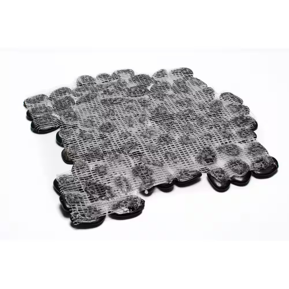 12 In. X 12 In. Black Mid-Polish Pebble Stone Floor and Wall Tile (5.0 Sq. Ft. /