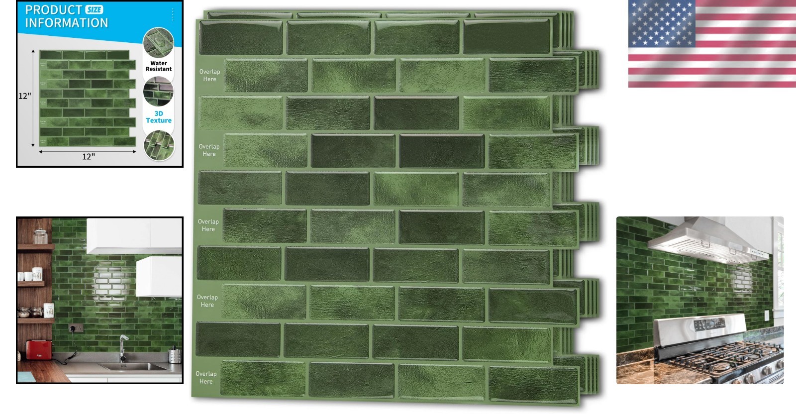 Transform Your Kitchen with Jade Green 10-Sheet Peel and Stick Tiles – 12″x12″