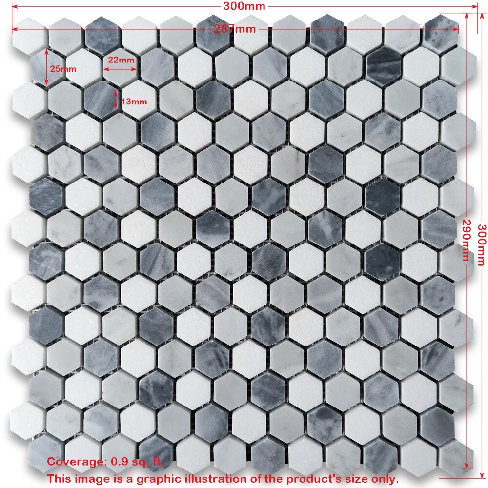 C31A7XH Carrara White Marble Monochrome Hexagon Mosaic Tile Gray White Honed