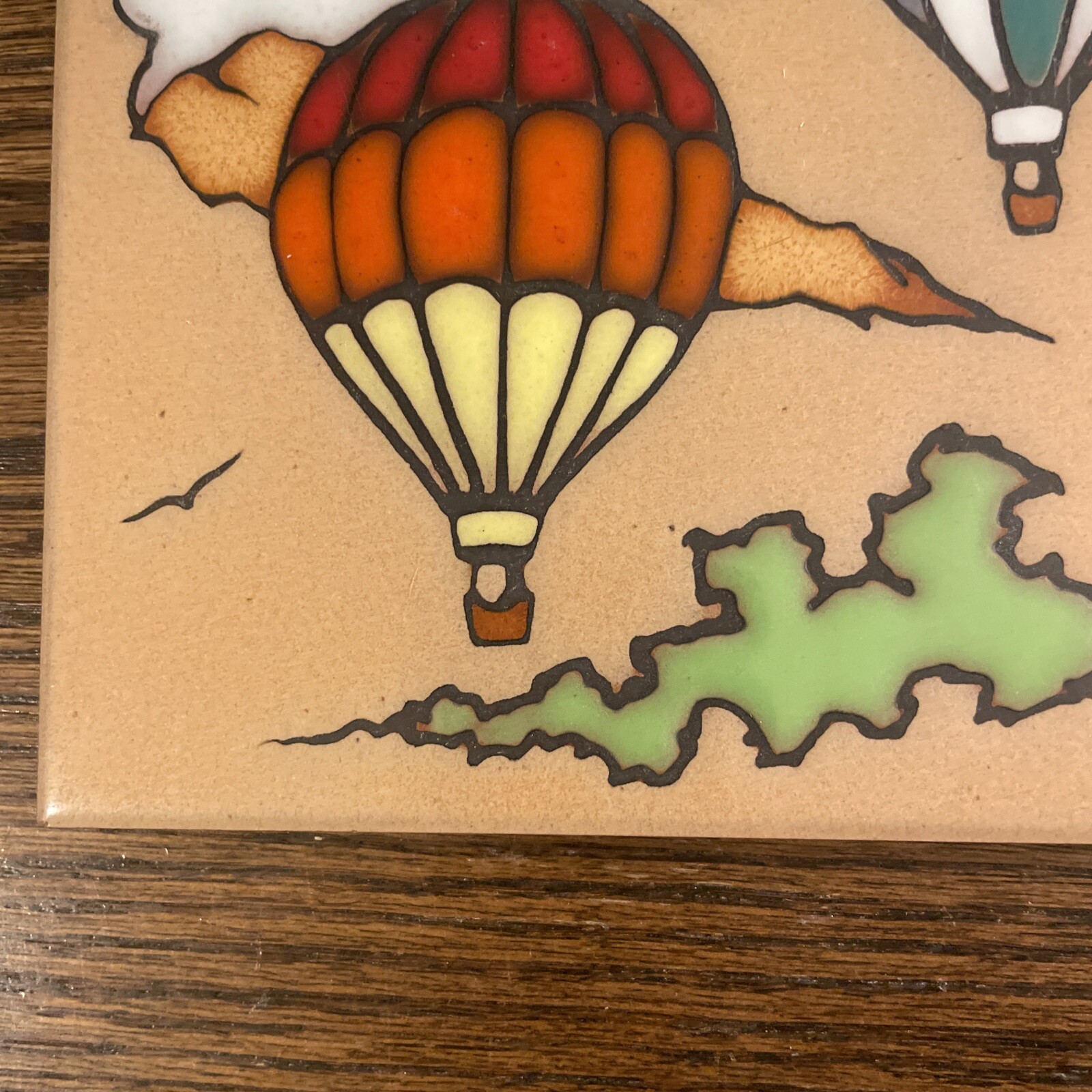 Art Tile Hot Plate Hot Air Balloon Colorful Made In Italy 6×6 Ceramic