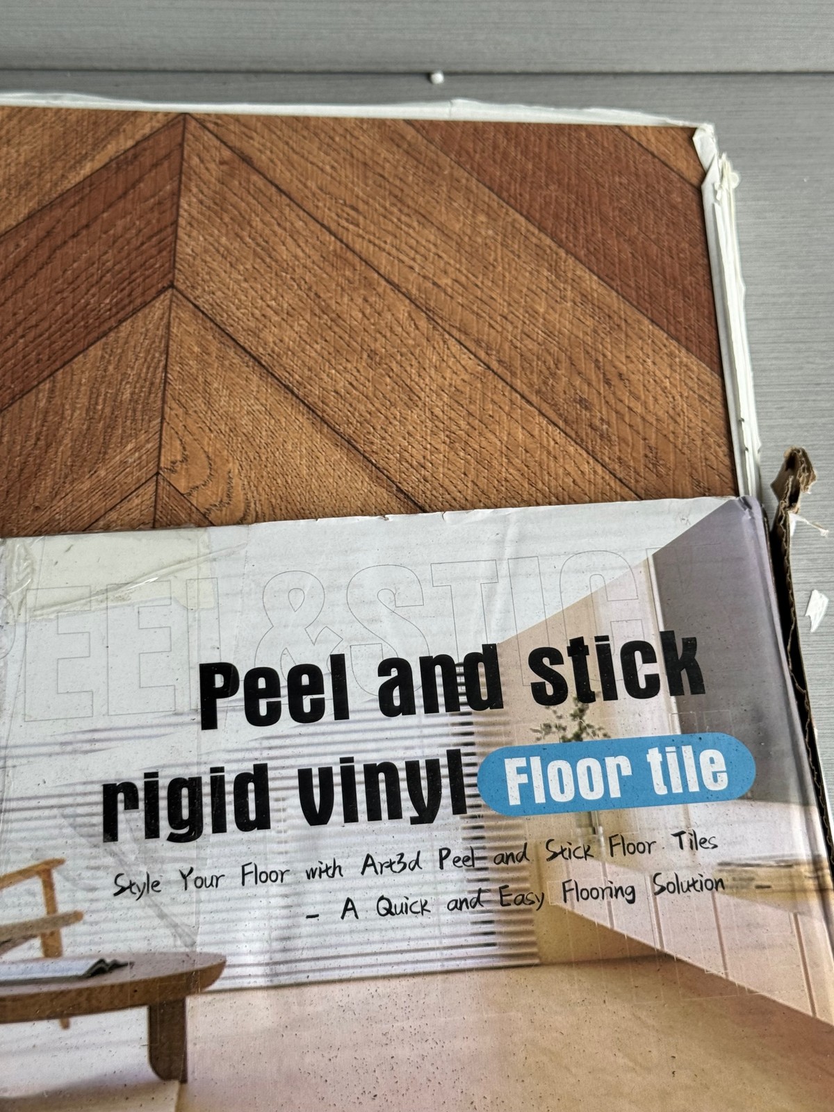 Art3d Peel and Stick Rigid Vinyl Floor Tile Chevron Wood Look-10PK