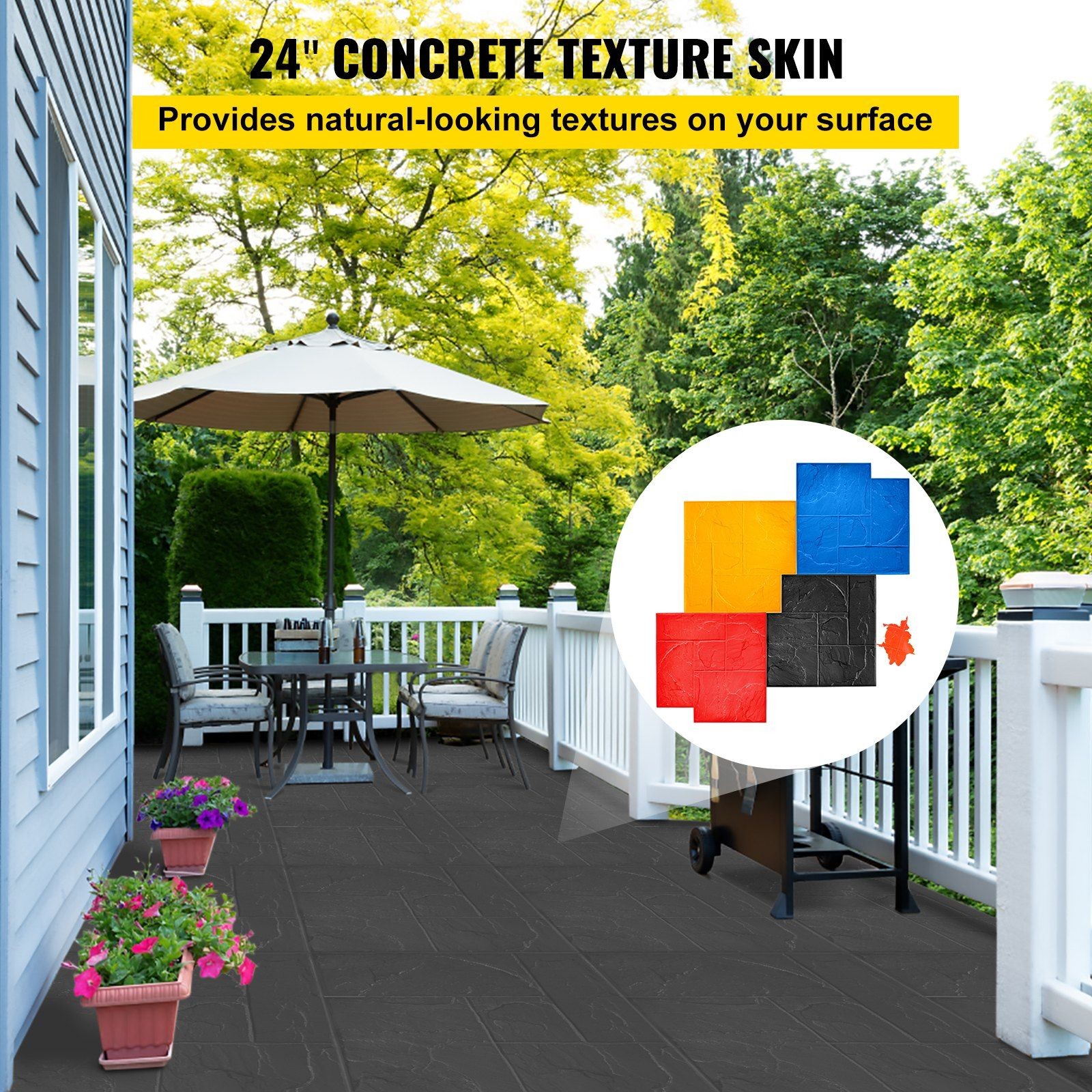 Slate-Style Concrete Stamp Mats: 4PCS 24x24in Polyurethane, 0.5-1in Thickness