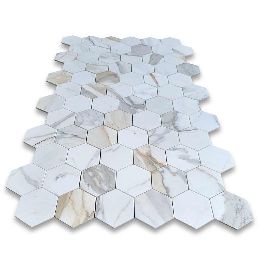 G35XH 5″ Hexagon Calacatta Marble Honed Venato Calacatta Gold Wall Floor Tile