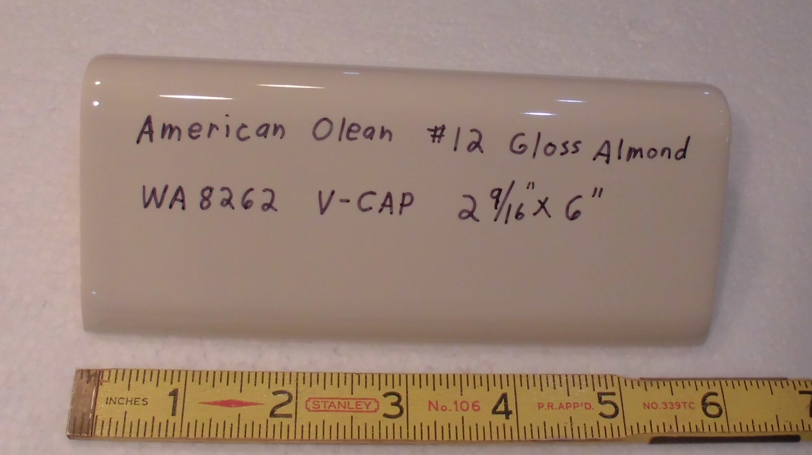 1 pc. Almond: V Cap Ceramic Trim Tile: Counter-Top Edging, American Olean #12