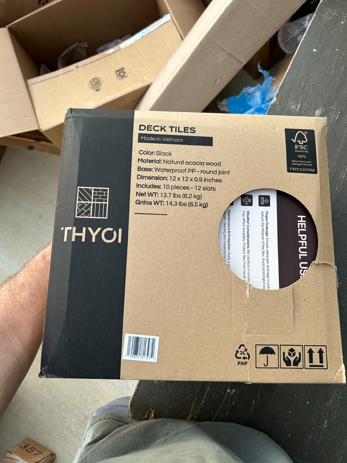 10 PACK THYOI Acacia Wood Deck Tiles Patio Flooring 12”x12”x0.9” Interlocking