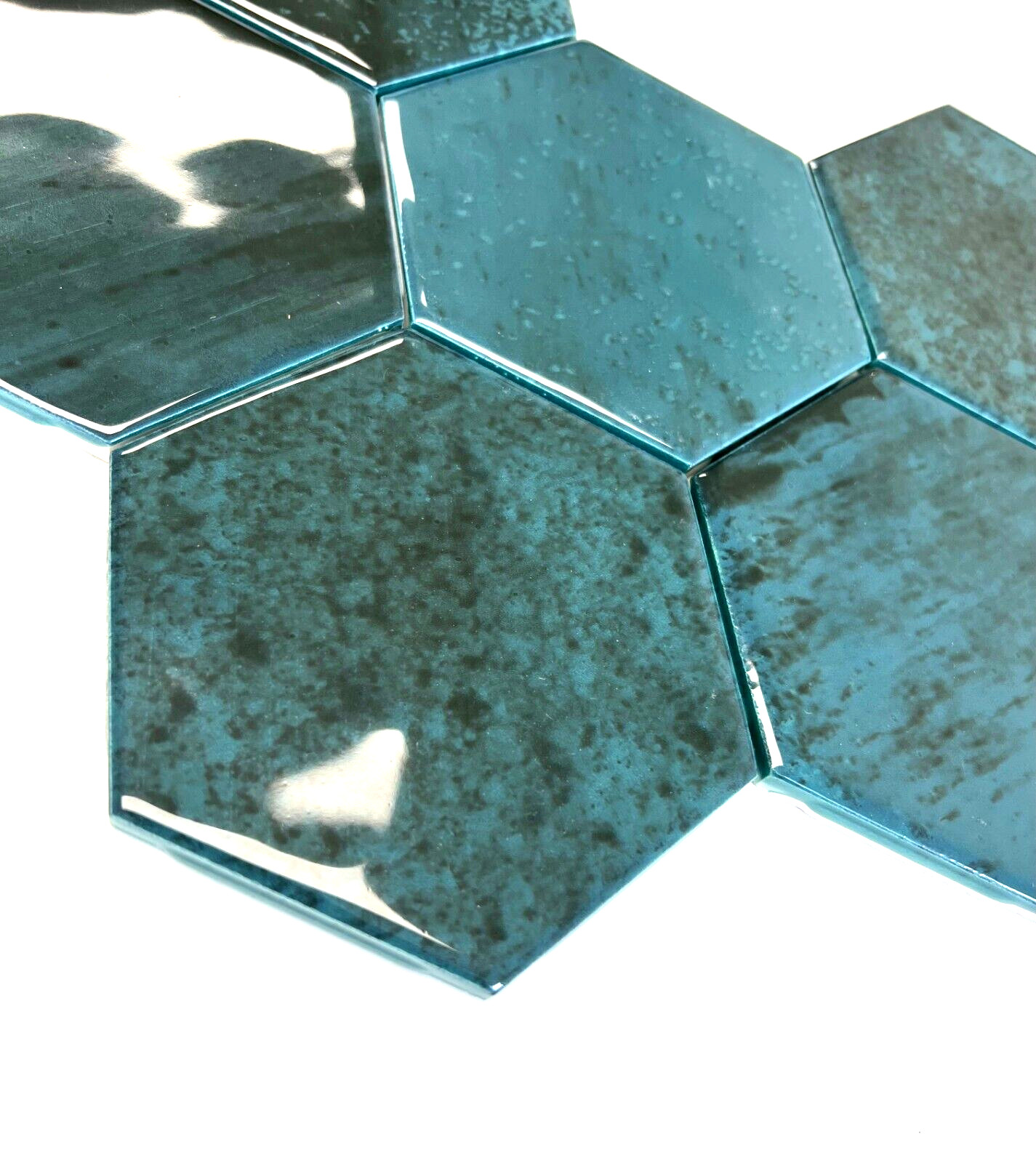 4 3/8×4 3/8 Glossy Gradient Mystique Green Hexagon Ceramic Mosaic Wall Tile