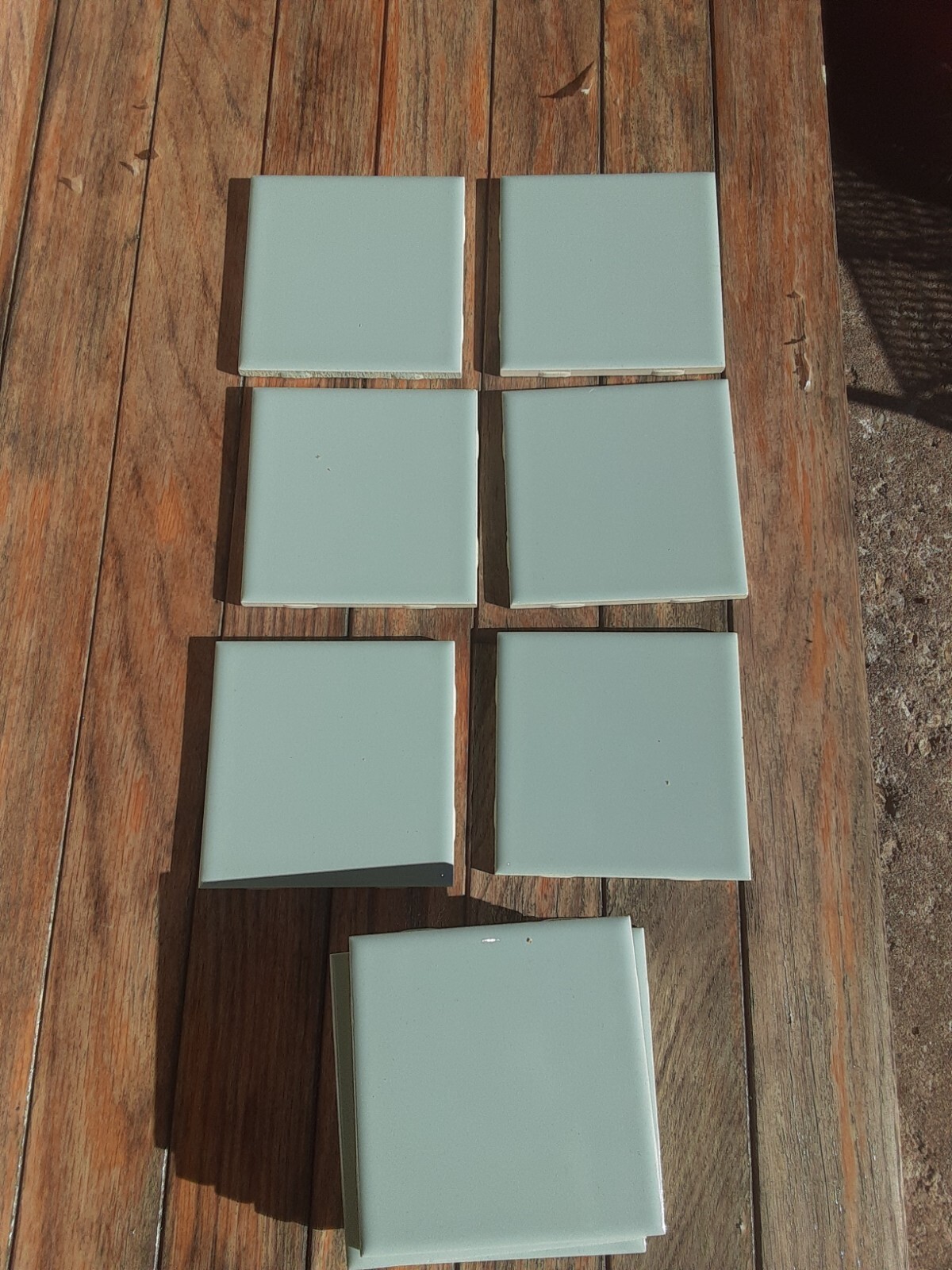 LOT OF 12 VINTAGE LIGHT GREENISH/BLUISH CERAMIC WALL TILE SQUARE 4-1/4″ X 4-1/4″