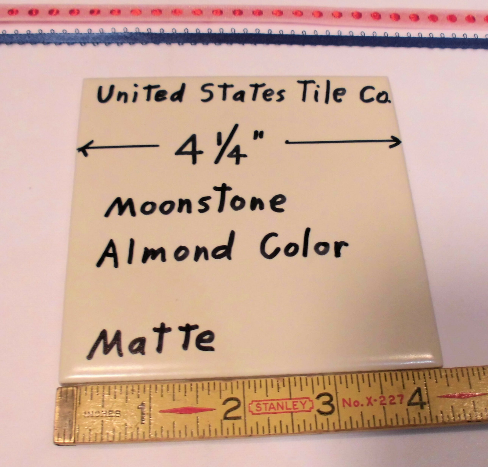 1 pc. *Almond – Moonstone* Matte Ceramic Tile 4-1/4″ (NOS) Made in USA