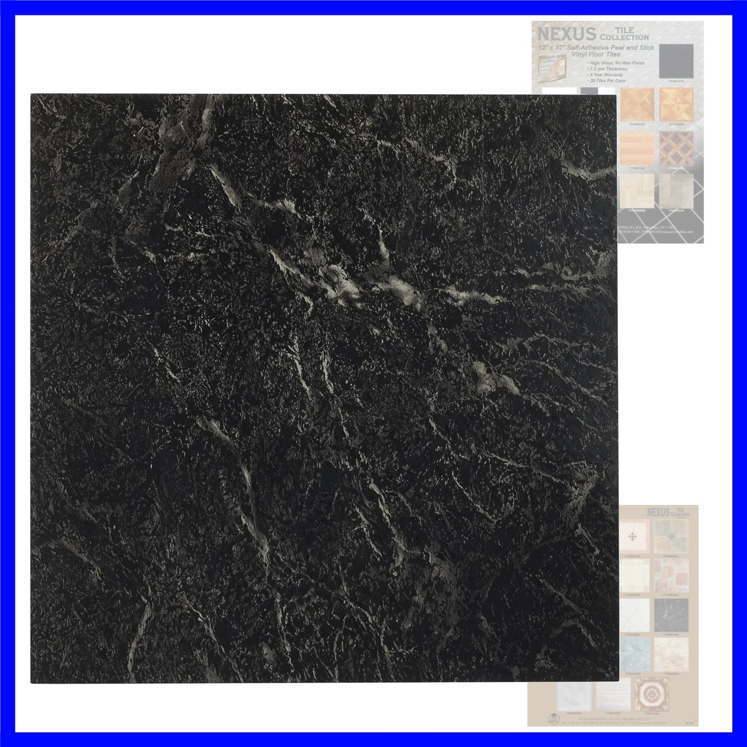 Nexus Self Adhesive 12-Inch Vinyl Floor Tiles, 20 Tiles – 12″ x 12″, Black w/…