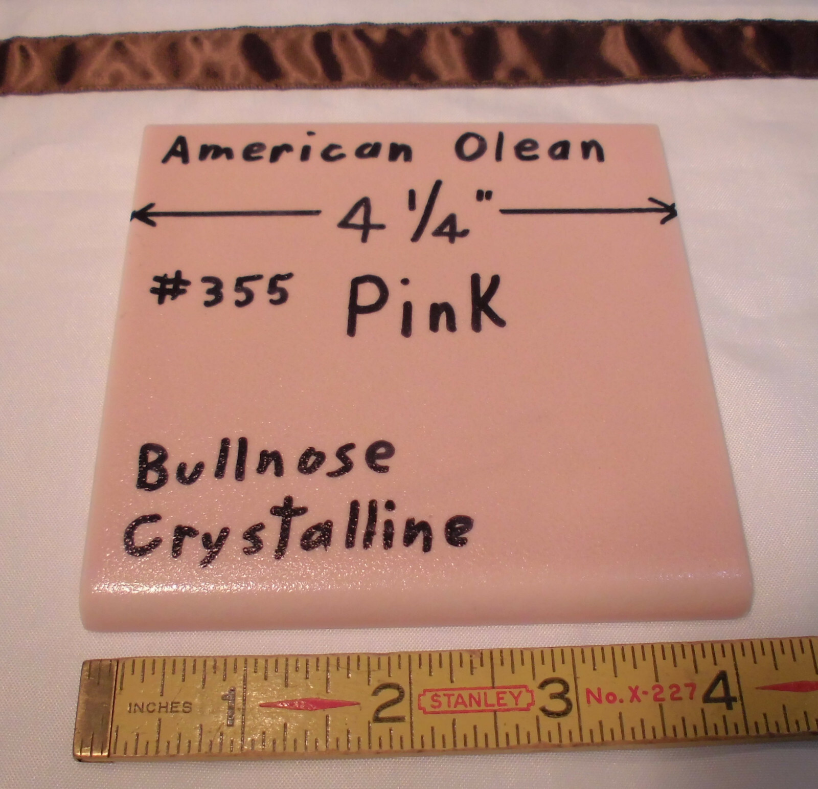 1 pc. Vintage *Crystalline Pink* Ceramic Bullnose Tile 4-1/4” American Olean NOS