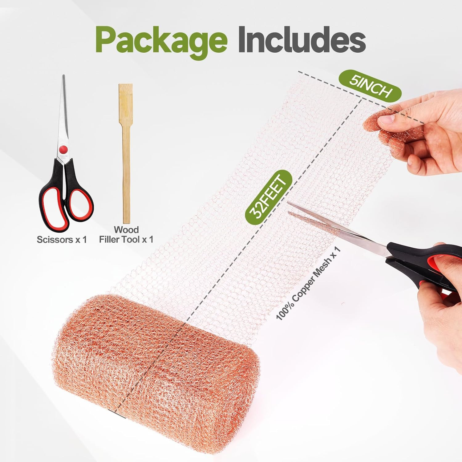 Copper Mesh Rodent Control, 5In X 32Ft Premium Copper Wool Ideal for Hole Blocki