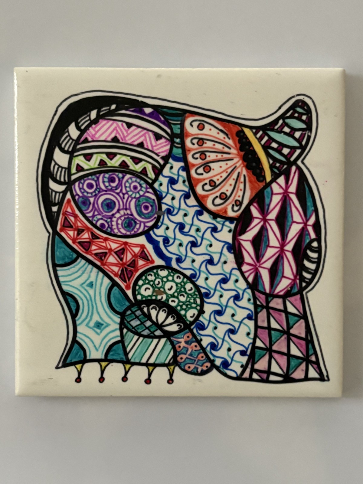 One Daltile Tile 4.25 x 4.25 in Decoupaged Zendoodle Zentangle pattern