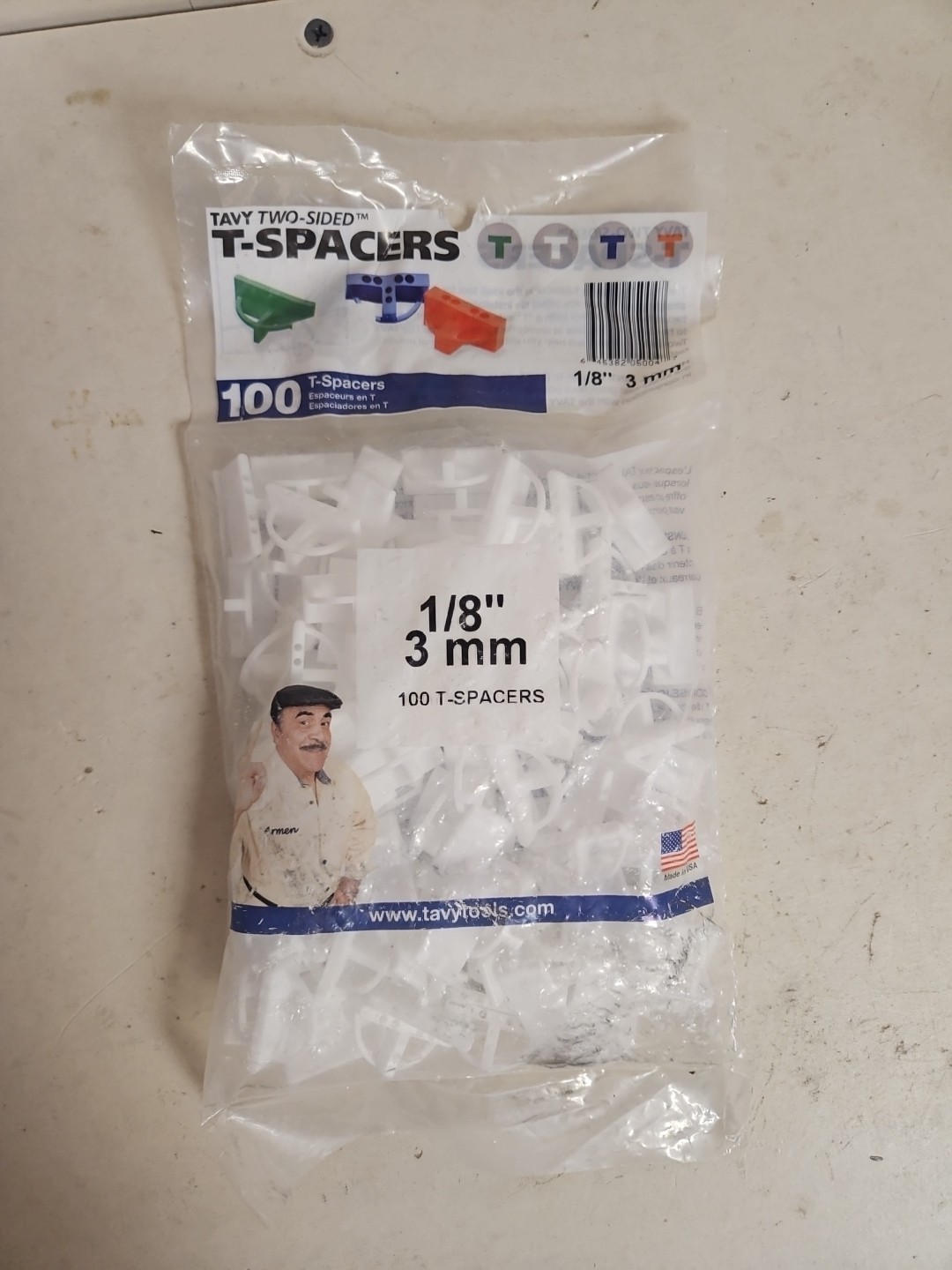100 Tile Brick Marble T SPACERS 1/8″ 3 mm Two 2 sided WHITE Plastic TAVY 5004