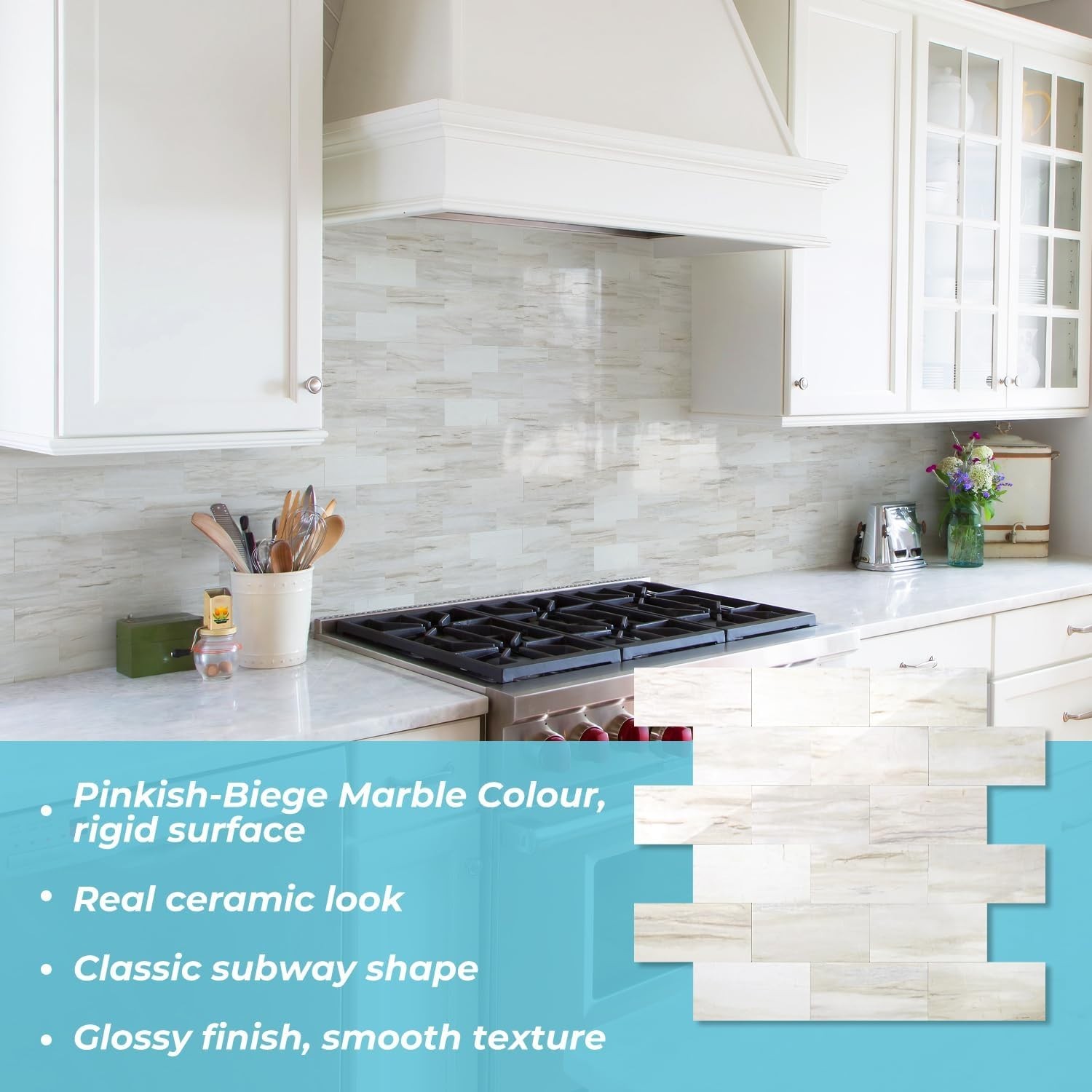STICKGOO 10-Sheets Subway Tile Peel and Stick Backsplash – Polished Beige Marble