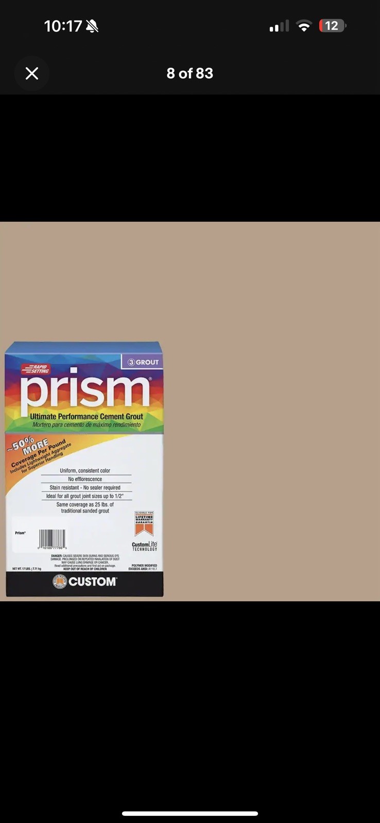 Custom Prism Ultimate Performance Grout – #380 Haystack – 17 lb