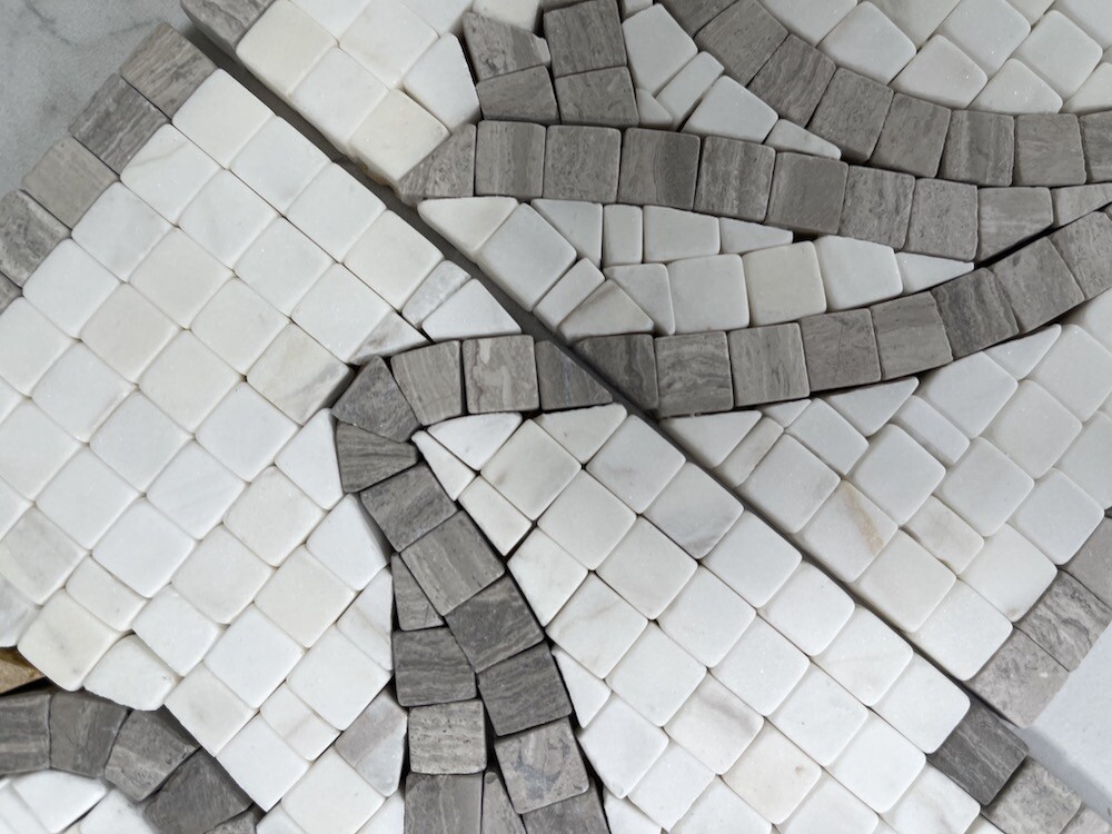 B0078T Marble Mosaic Border Listello Accent Tile Floral White Wooden 5.9×18.5