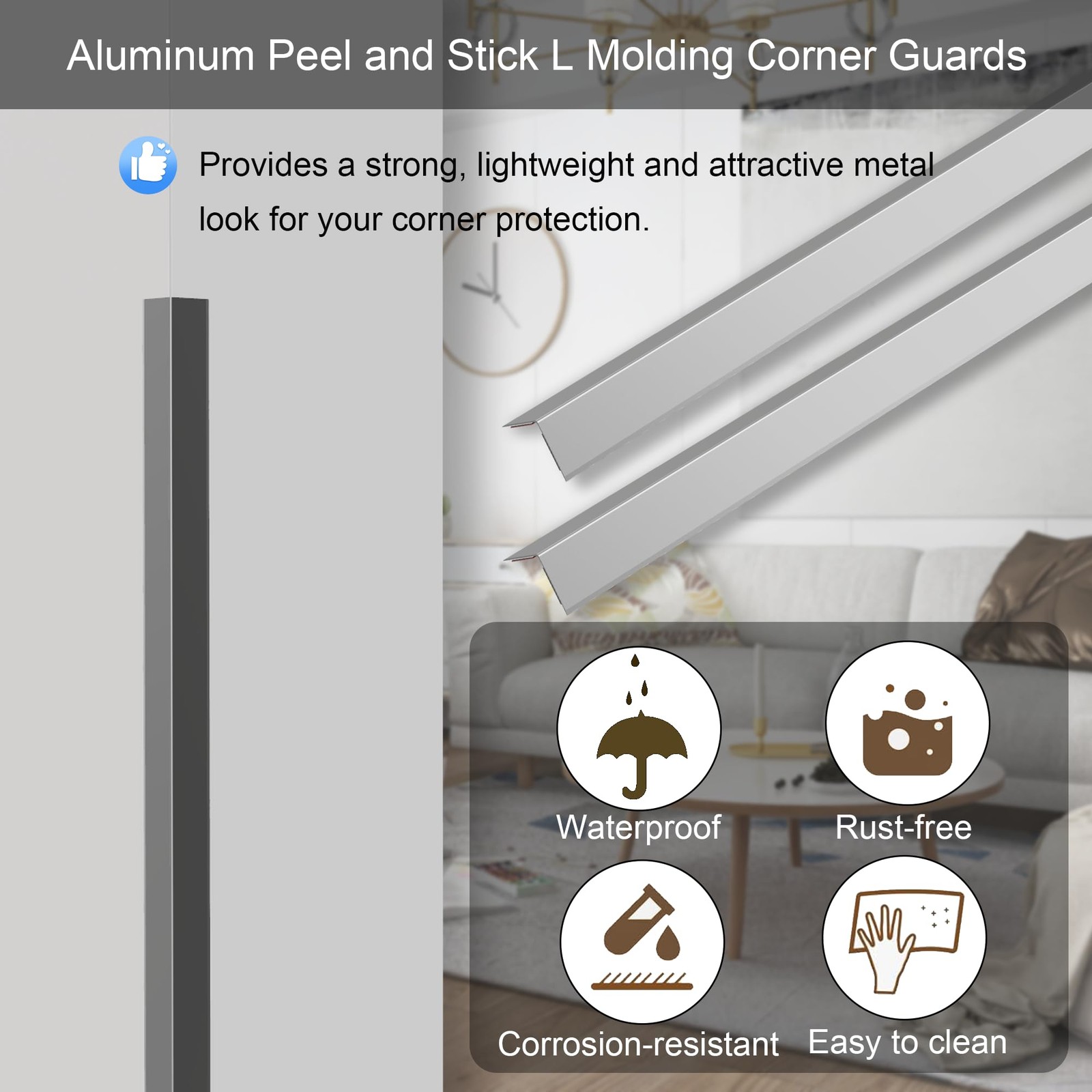 2pcs 48″ Grey Metal Corner Protectors, Aluminum Self Adhesive Corner Guards, …