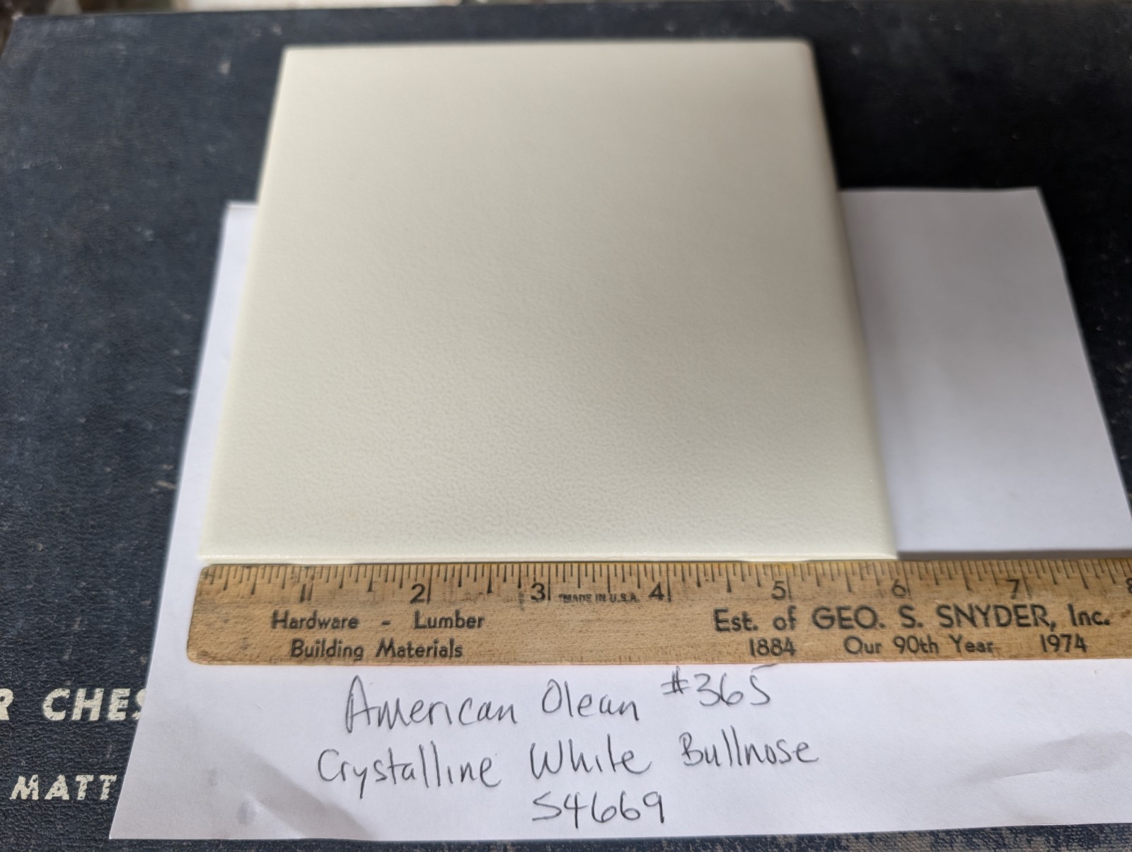 1 pc American Olean Crystalline White 6×6 ceramic tile #365 6″ Bullnose 60s 70s