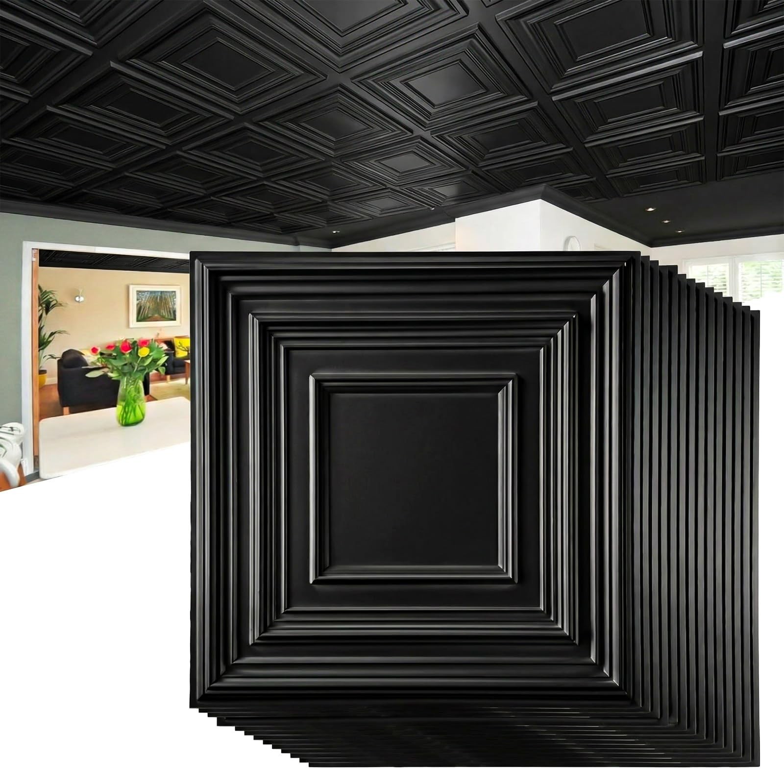 60 Pcs 12×12 Inch PVC Drop Ceiling Tiles – Cuttable, Paintable 3D Wall Panels –