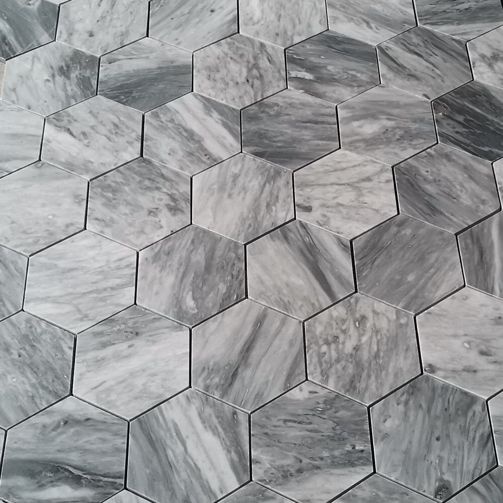 K35XH Bardiglio Gray Marble 5 inch Hexagon Mosaic Tile Honed