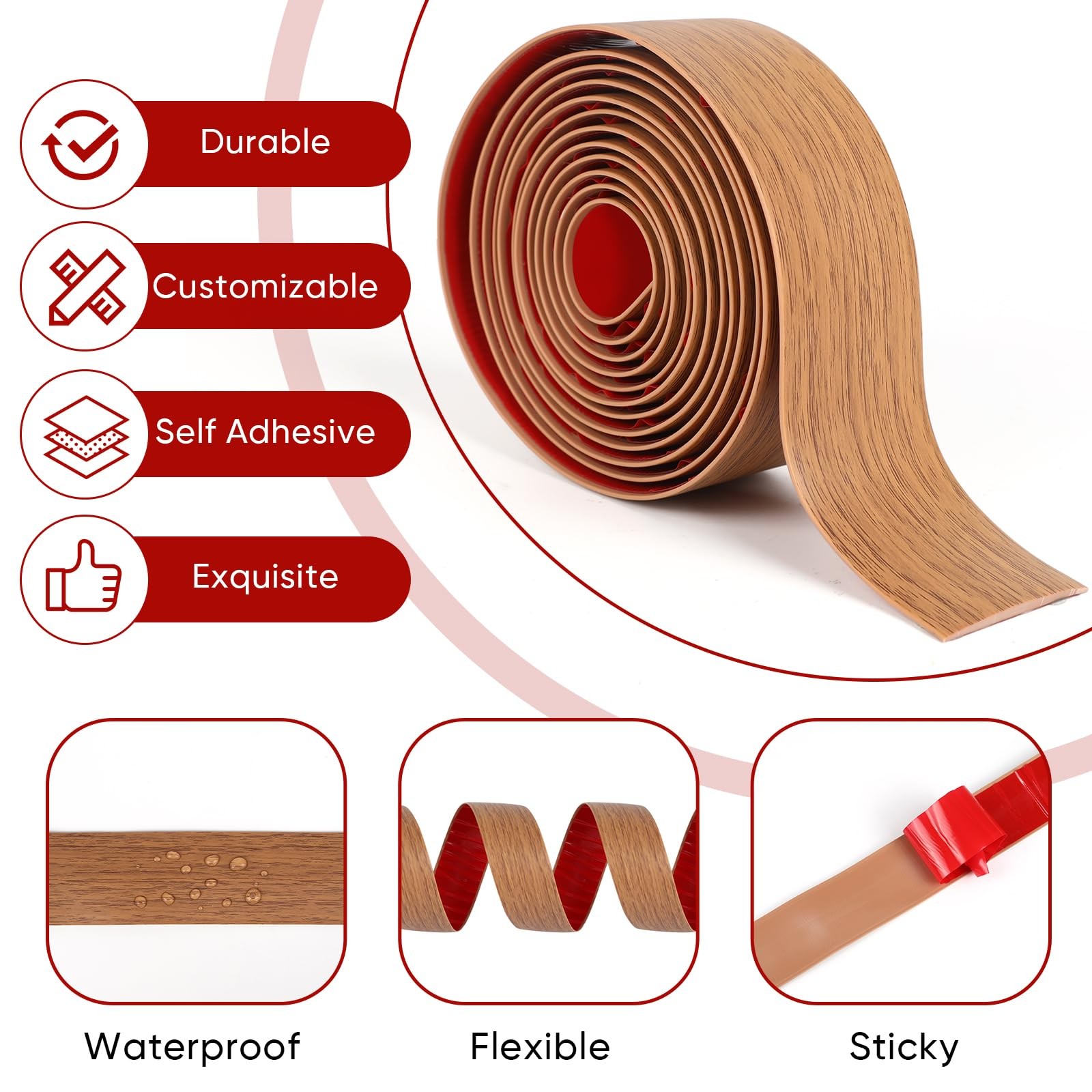 2” x 10Ft Self Adhesive Floor Transition 2 Inch x 10 Feet, Brown Wood Grain