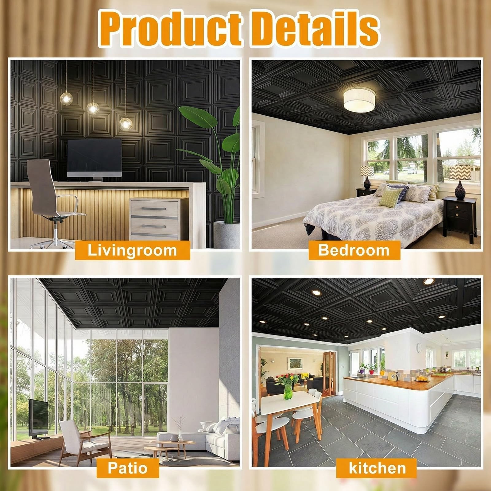 60 Pcs 12×12 Inch PVC Drop Ceiling Tiles – Cuttable, Paintable 3D Wall Panels –