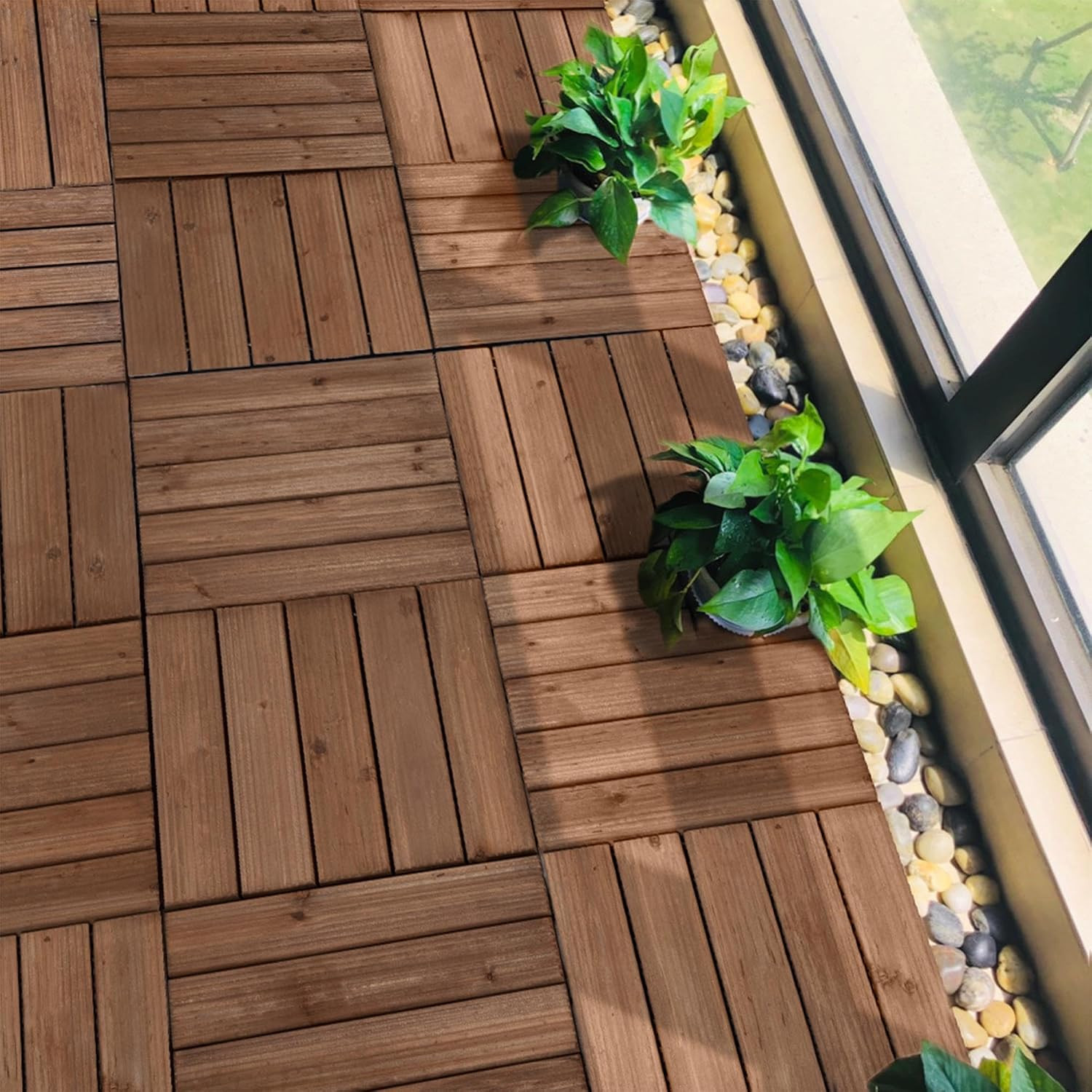 Yaheetech 27PCS Interlocking Deck Tiles Outdoor Patio Floor, Brown | Acacia Wood