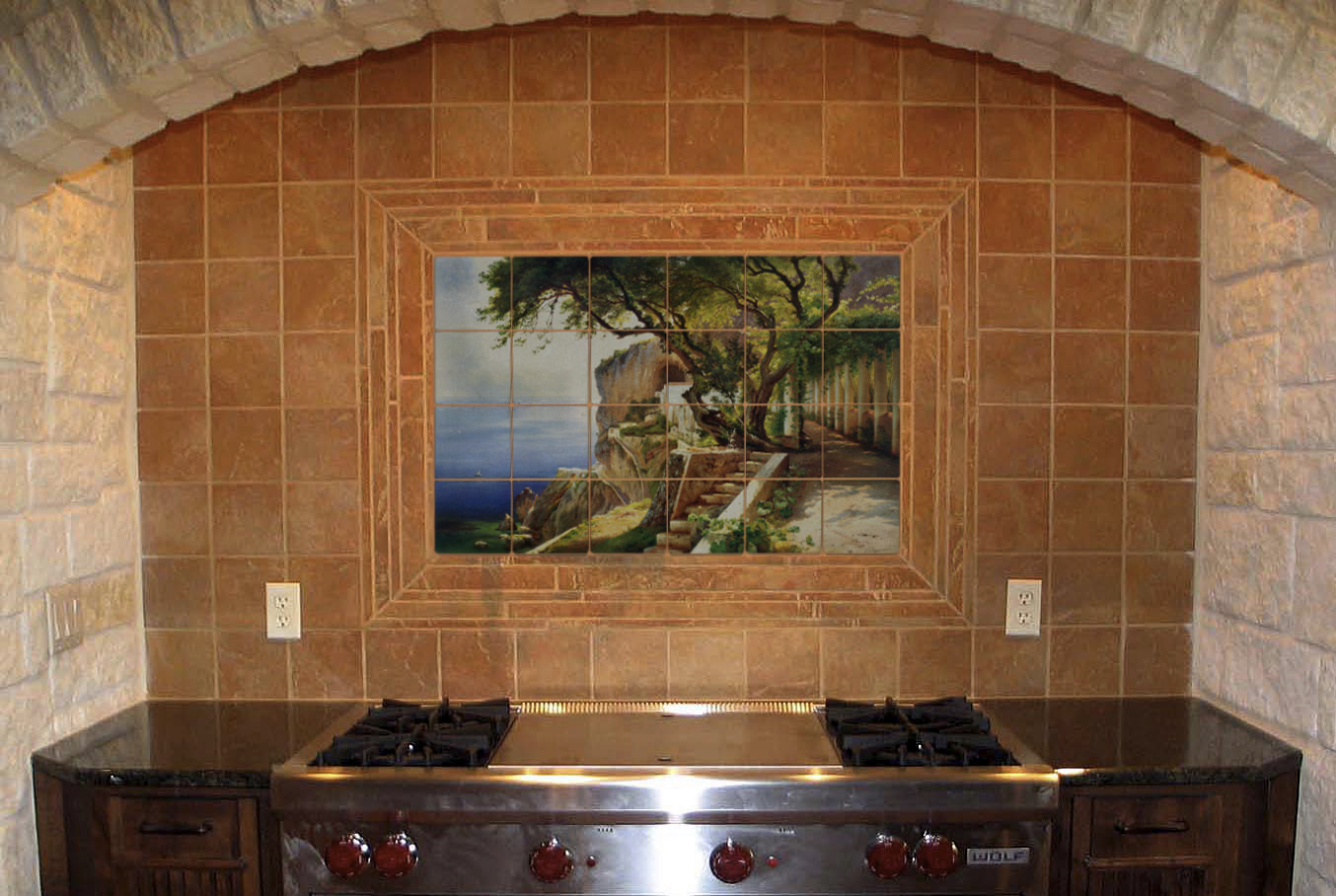32×20 Pergola at Amalfi Kitchen Backsplash Mural Marble Tiles