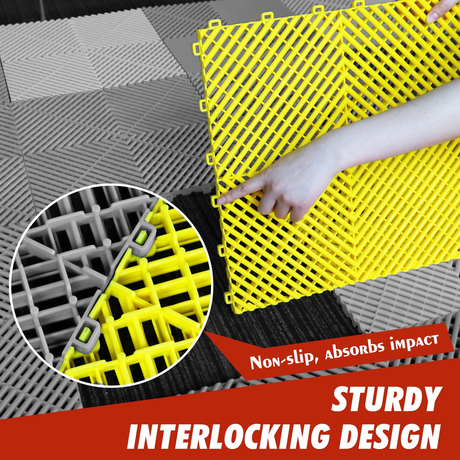 25/50 Packs Interlocking Garage Floor Tiles Vented Water Drainage 15.75×15.75”